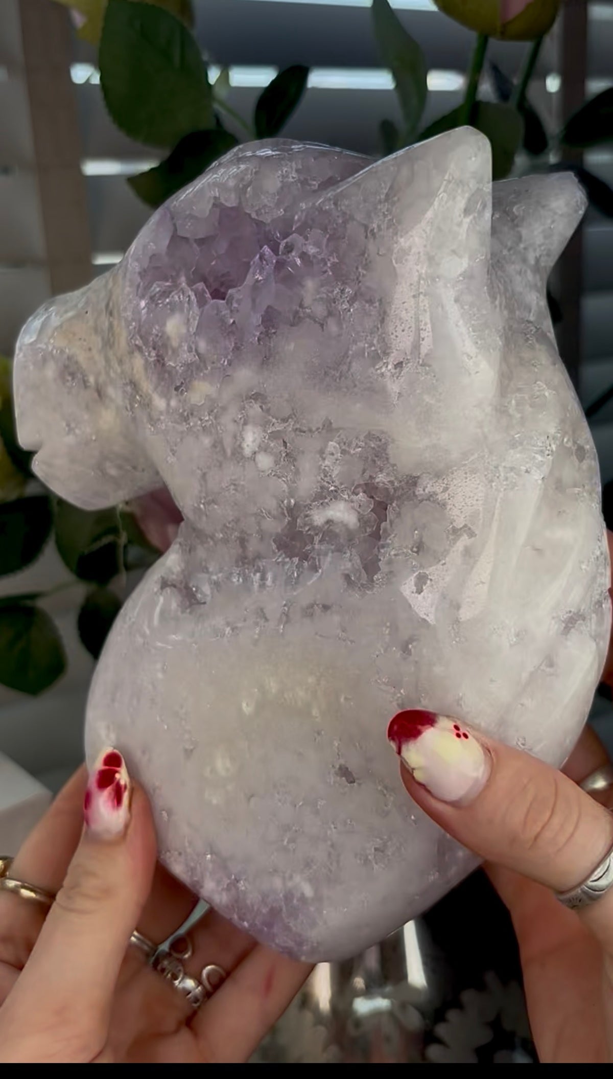 High grade, large, pink amethyst horse carving