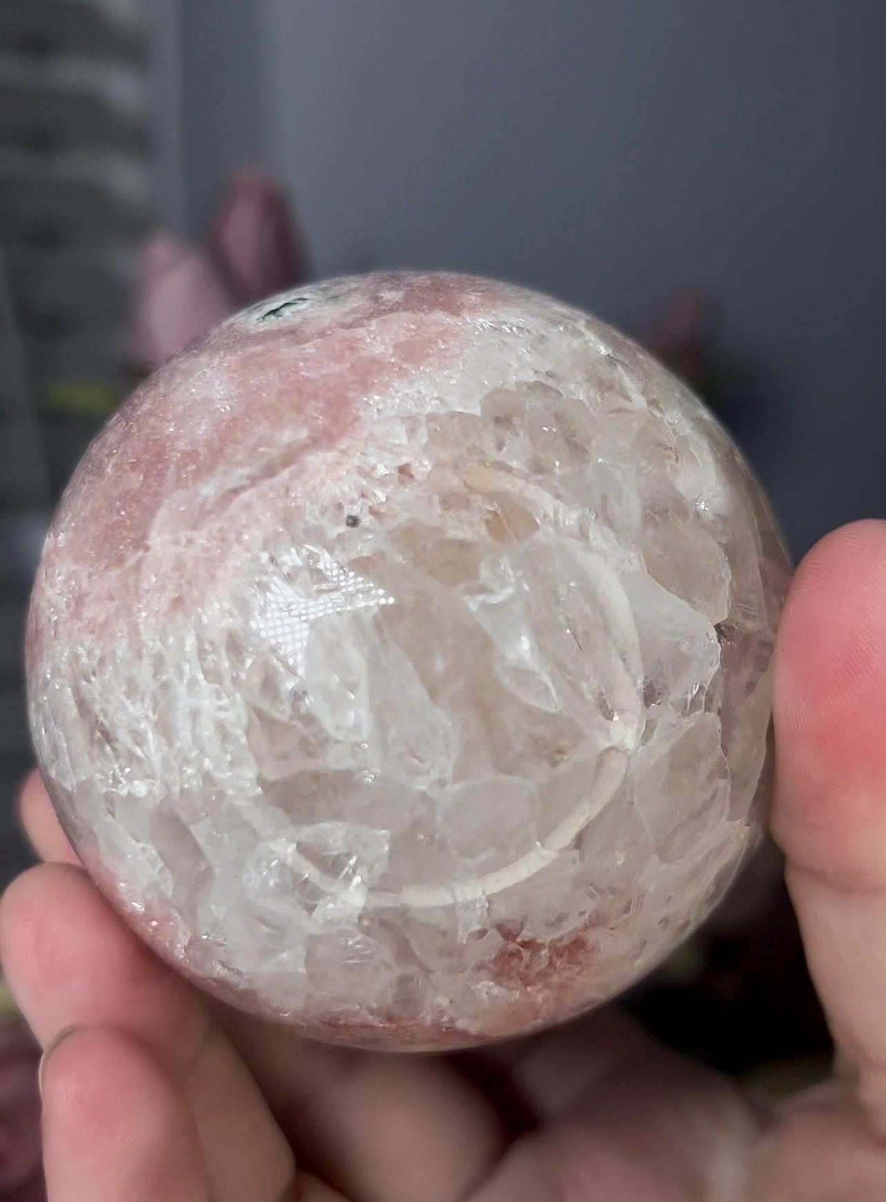 High grade, pink amethyst sphere with quartz 568g