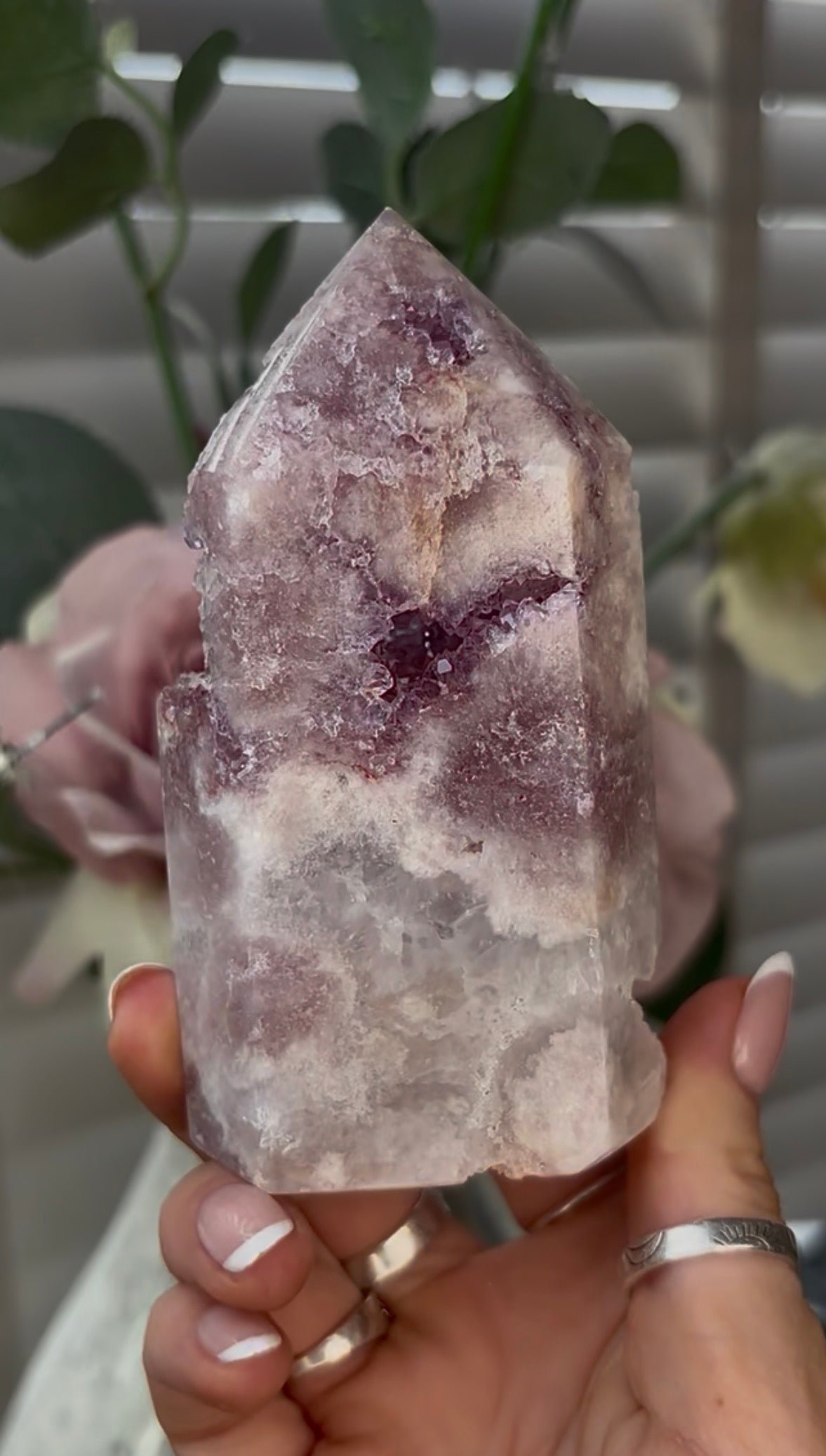 Beautiful, hq, druzy, Pink amethyst tower 11cm(h) by 6cm(w)