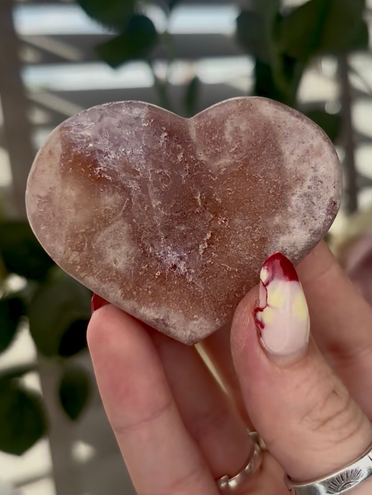 Mini pink amethyst heart - comes with stand 6cm