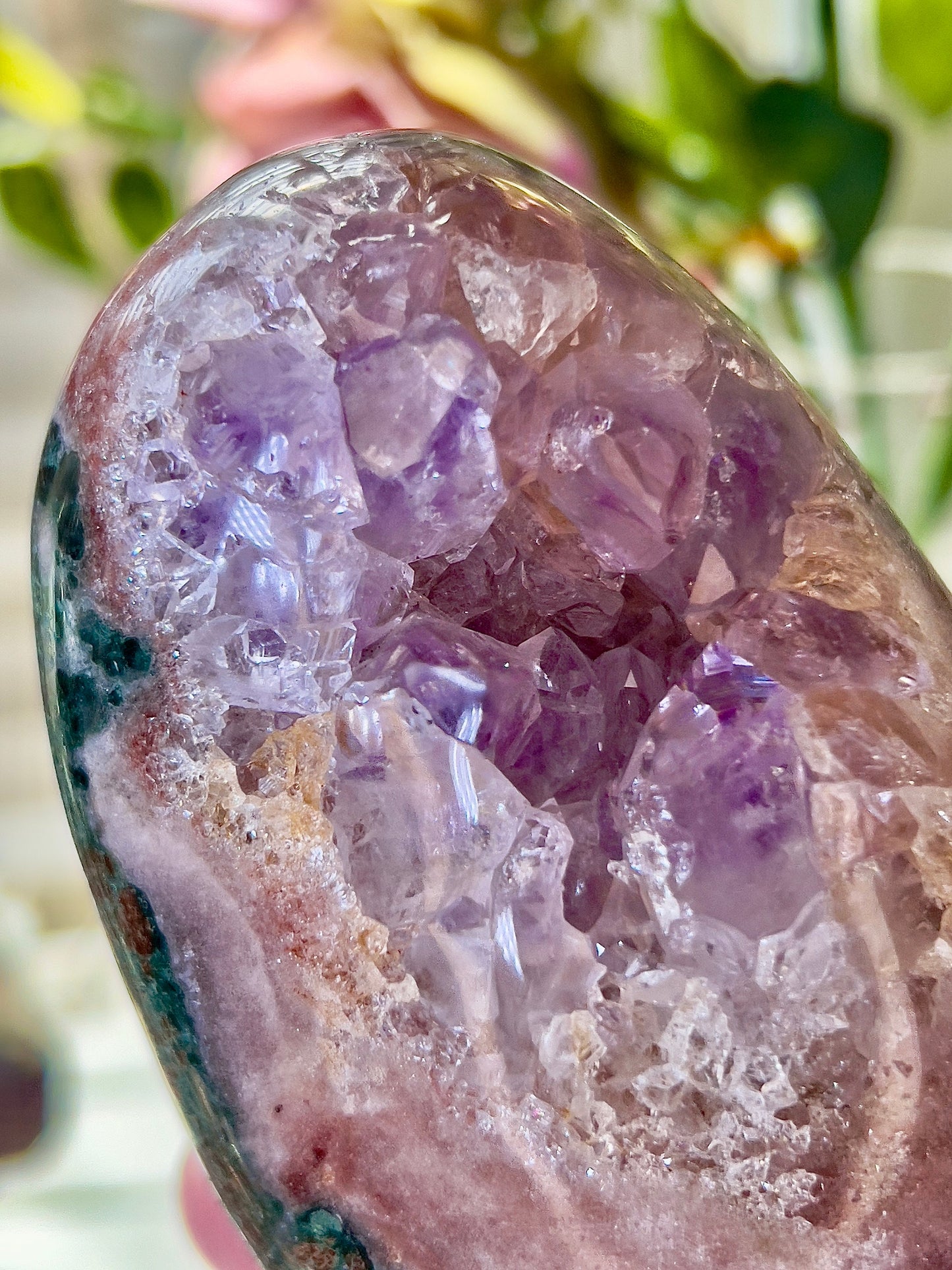High grade pink amethyst, Freeform with purple quartz and green jasper