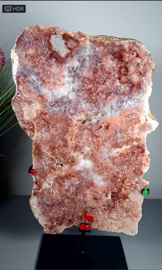 High grade, pink amethyst slab with purple quartz and lots of flowers