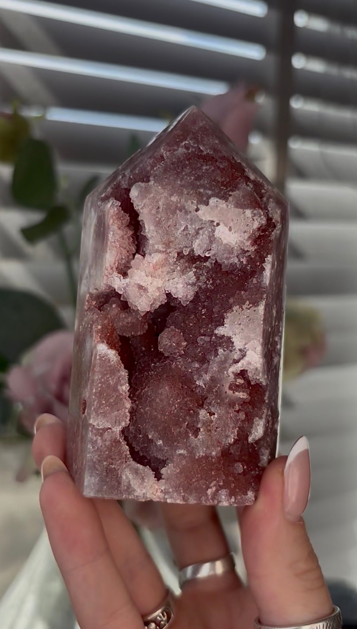 Beautiful, Pink amethyst tower 9.6cm(h) by 5.7cm(w)