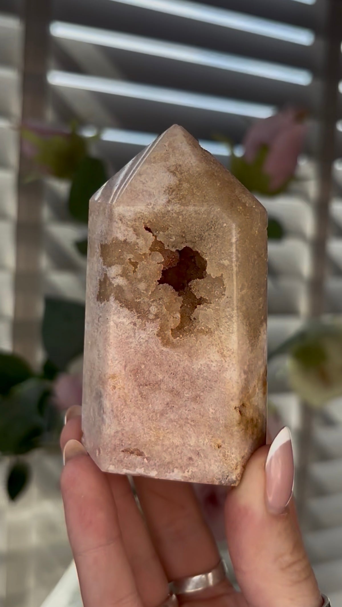 Beautiful, chunky Pink amethyst tower 8.6cm(h) by 5cm(w)