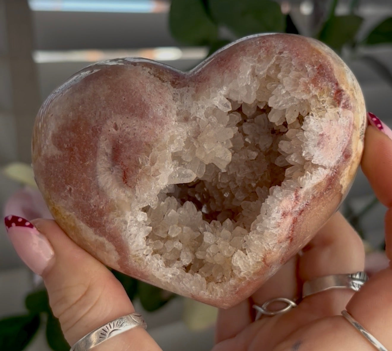 pink amethyst heart - comes with stand