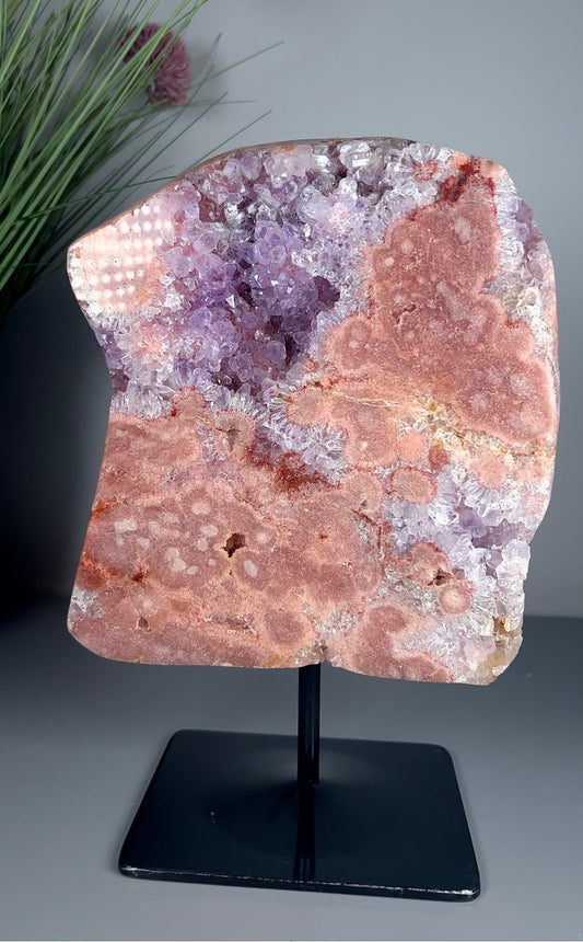 High grade, pink amethyst slab with purple quartz