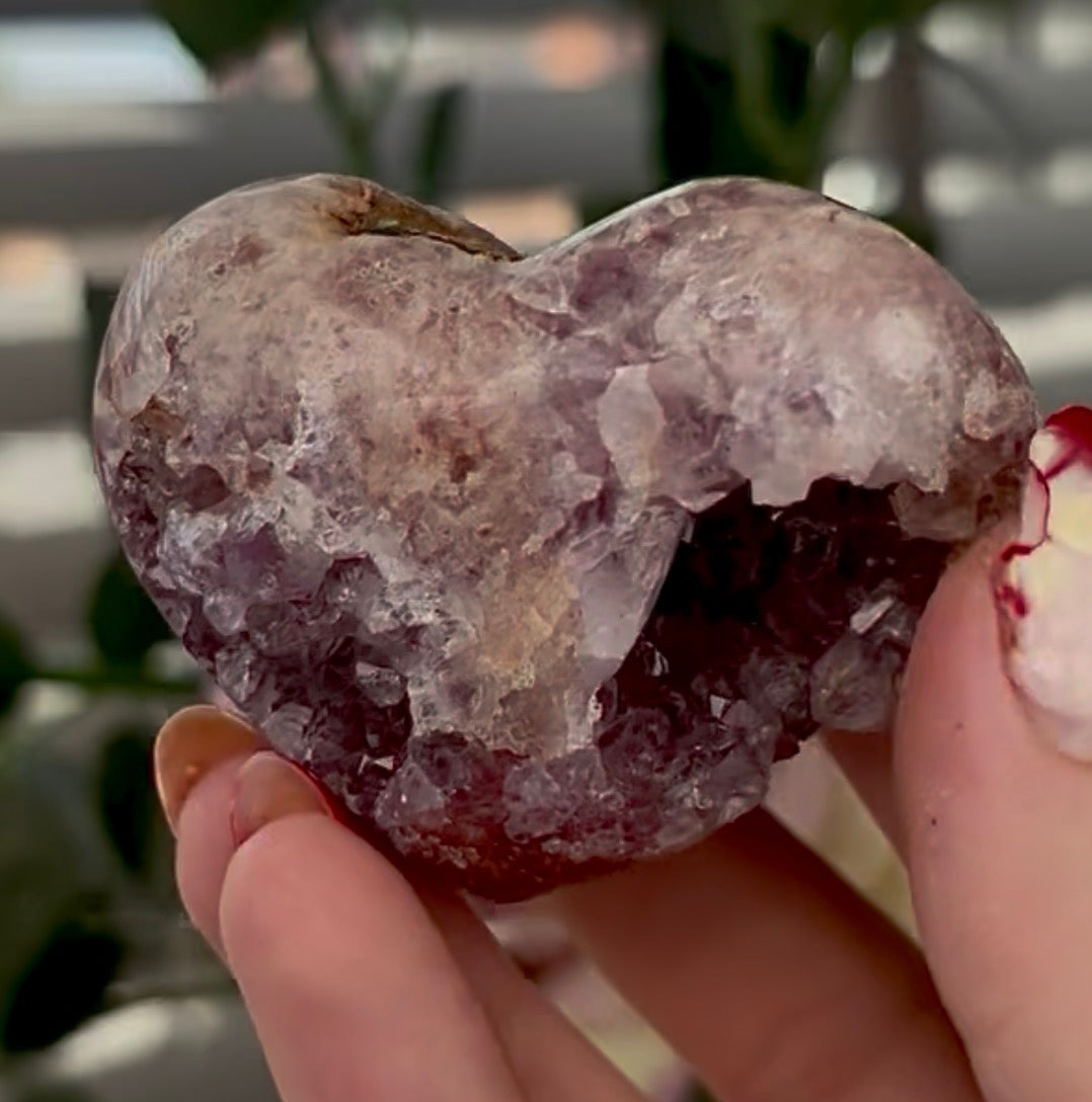 High quality pink amethyst heart - comes with stand