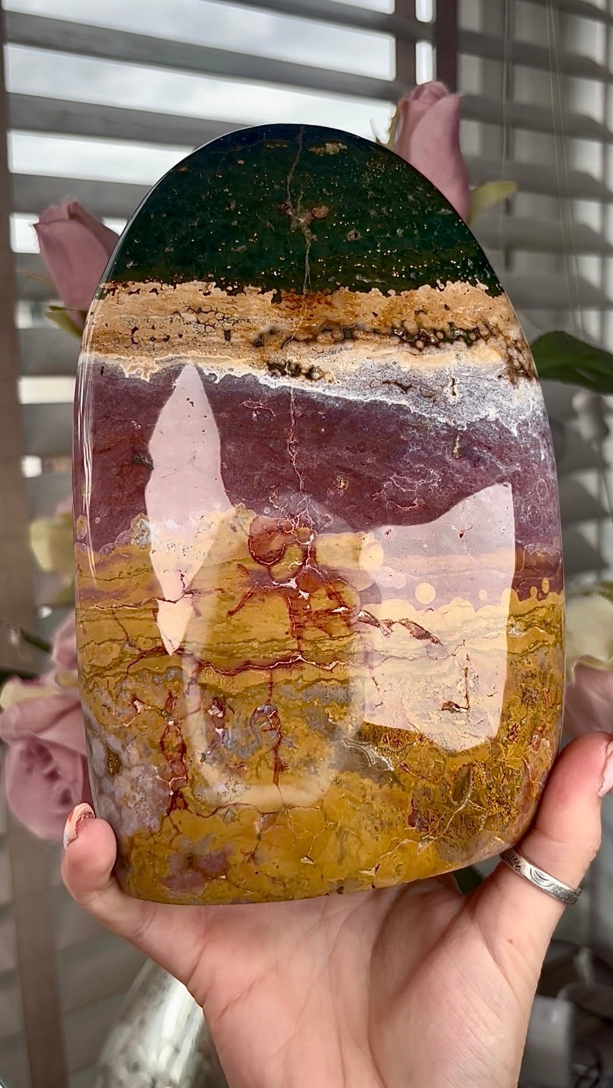 High quality, pink, mustard & green ocean jasper Freeform 2.445kg