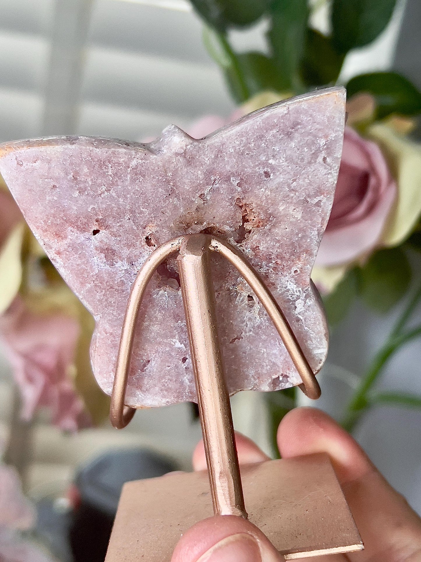 Pink amethyst butterfly on stand
