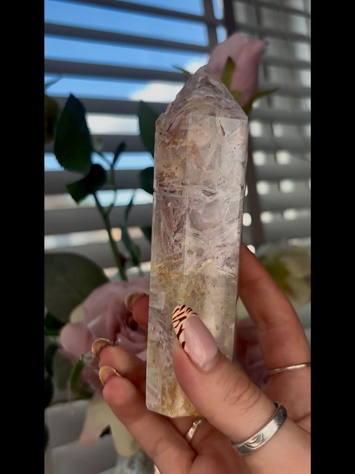 Beautiful, Pink amethyst tower with rutile 14cm tall 450g PAT74