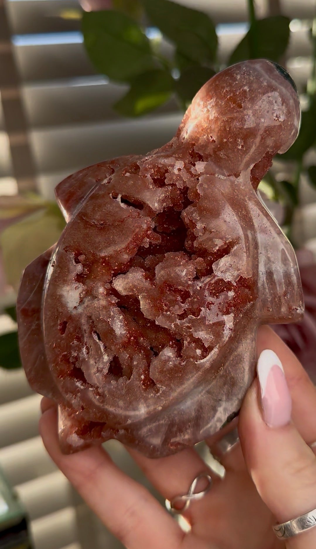 High grade, pink amethyst sea turtle carving,