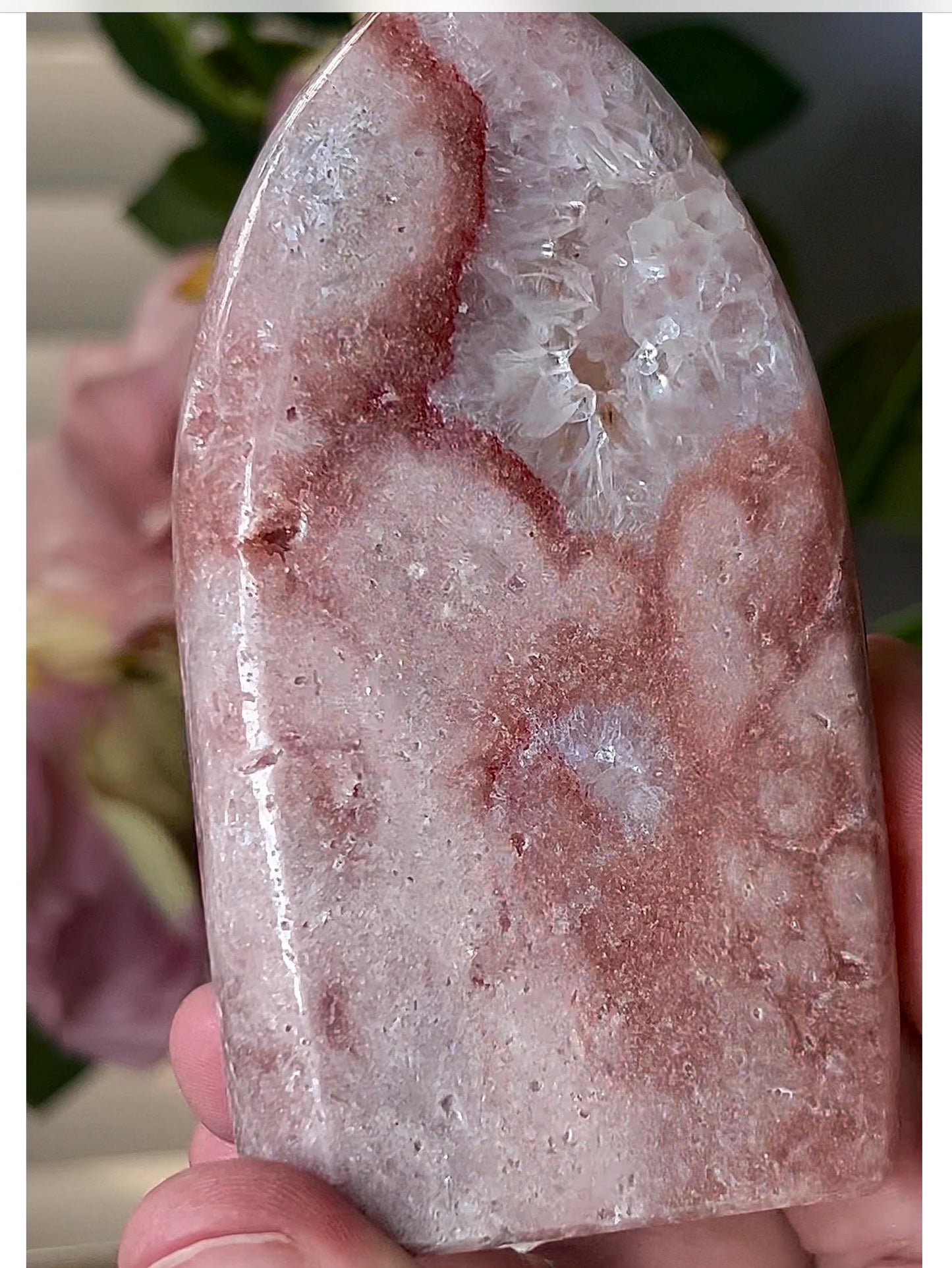 High grade, pink amethyst flame with quartz