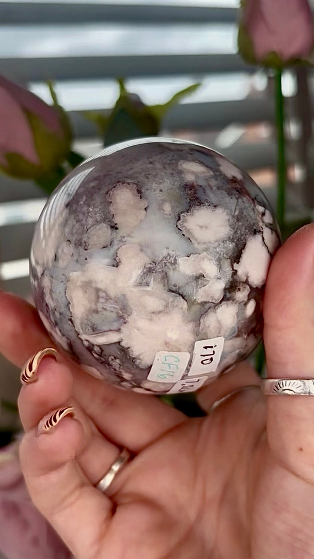 Stunning!! Super high quality, Druzy, green chlorite x blue flower agate sphere
