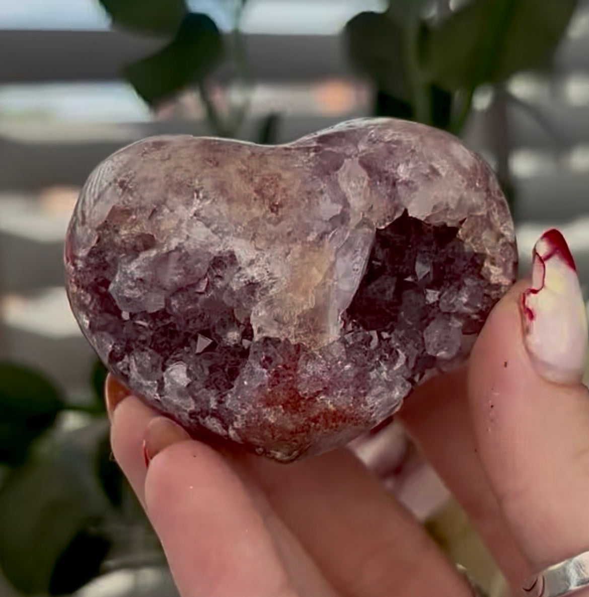 High quality pink amethyst heart - comes with stand
