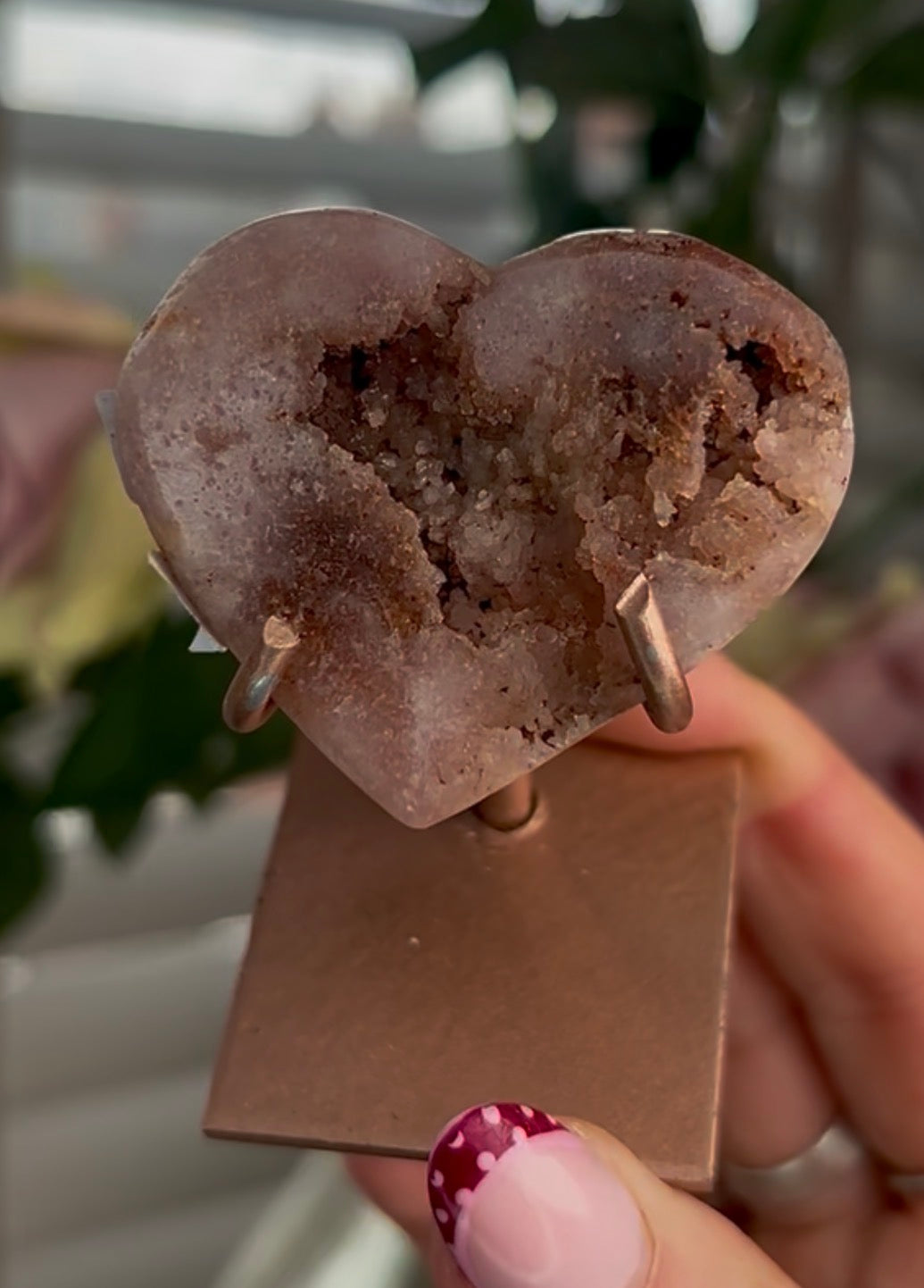 Mini pink amethyst heart - comes with stand