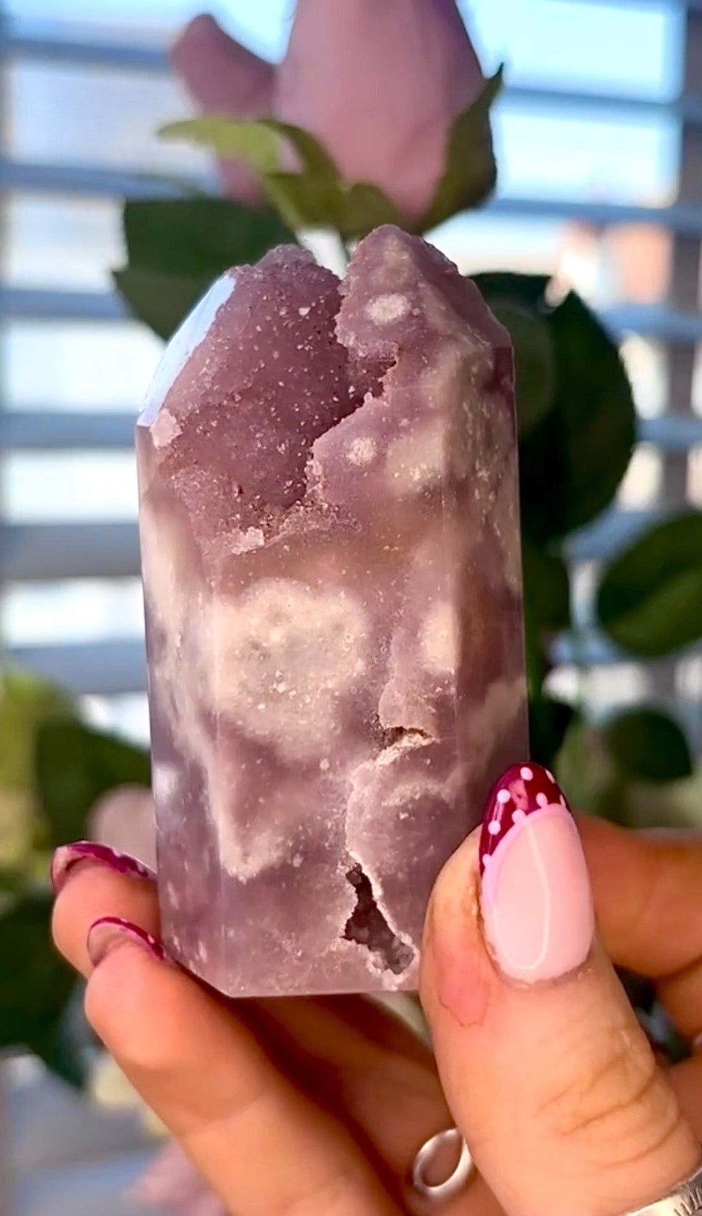 Pink amethyst tower in lilac tones