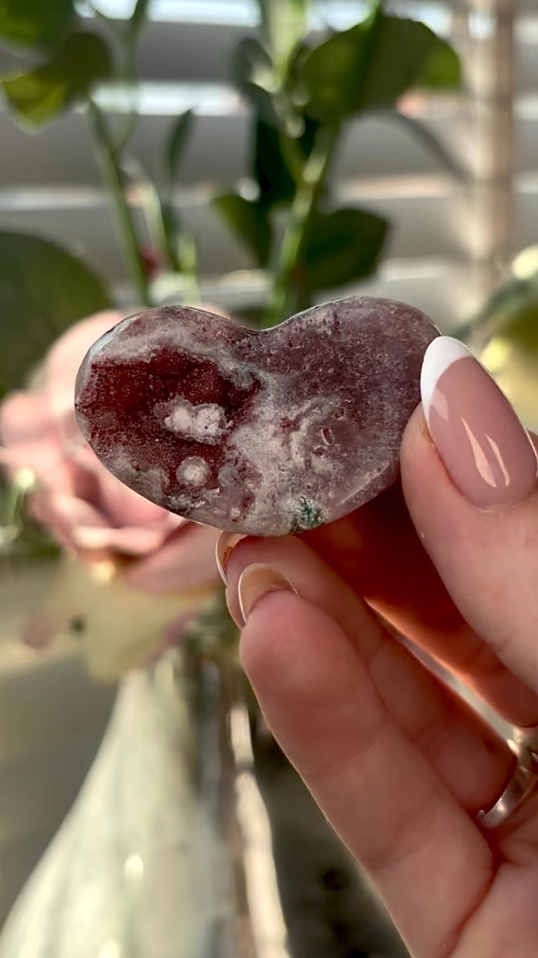 Gorgeous, pink amethyst heart- comes with stand