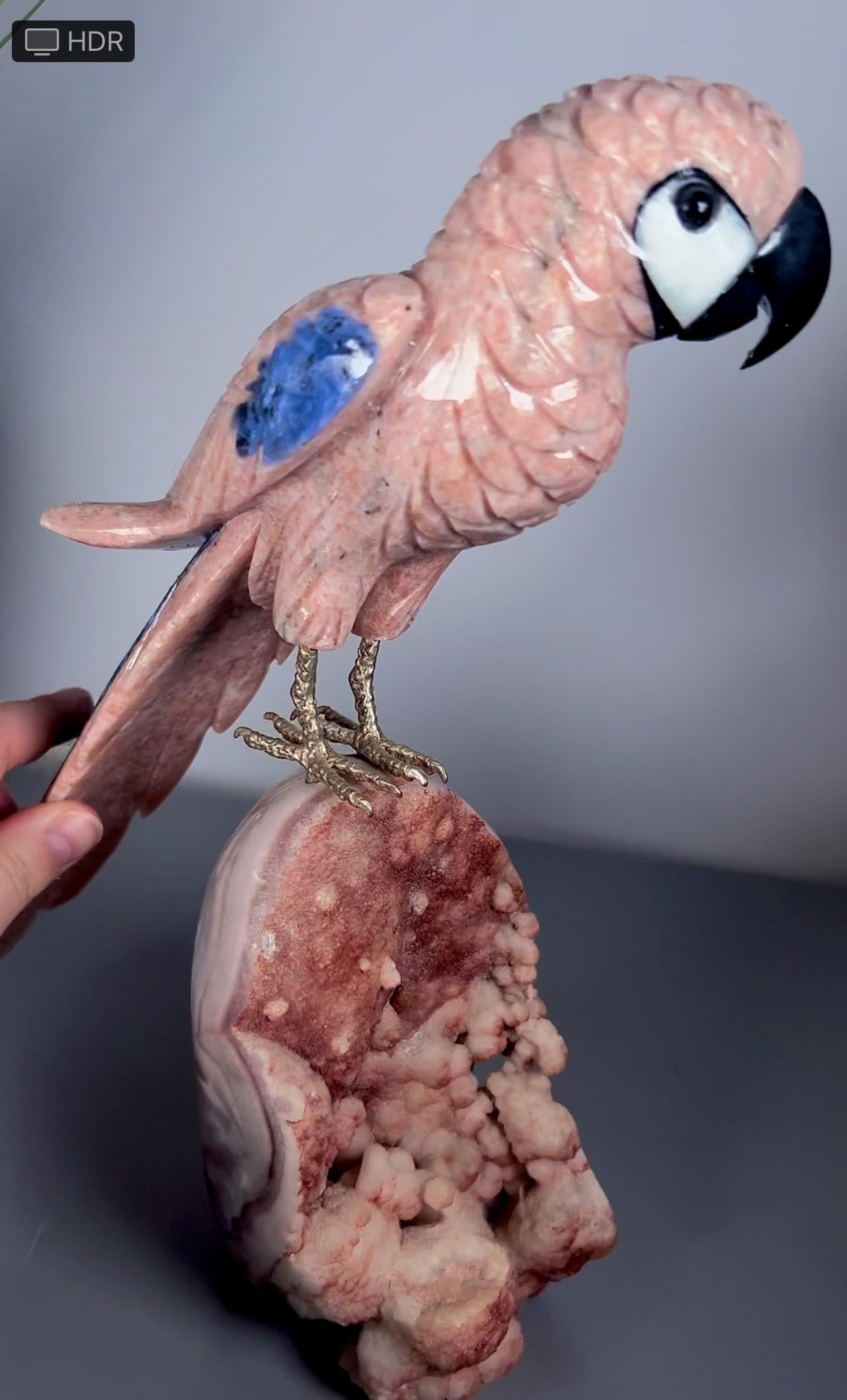 High grade pink amethyst, bird, parrot carving on pink amethyst Freeform