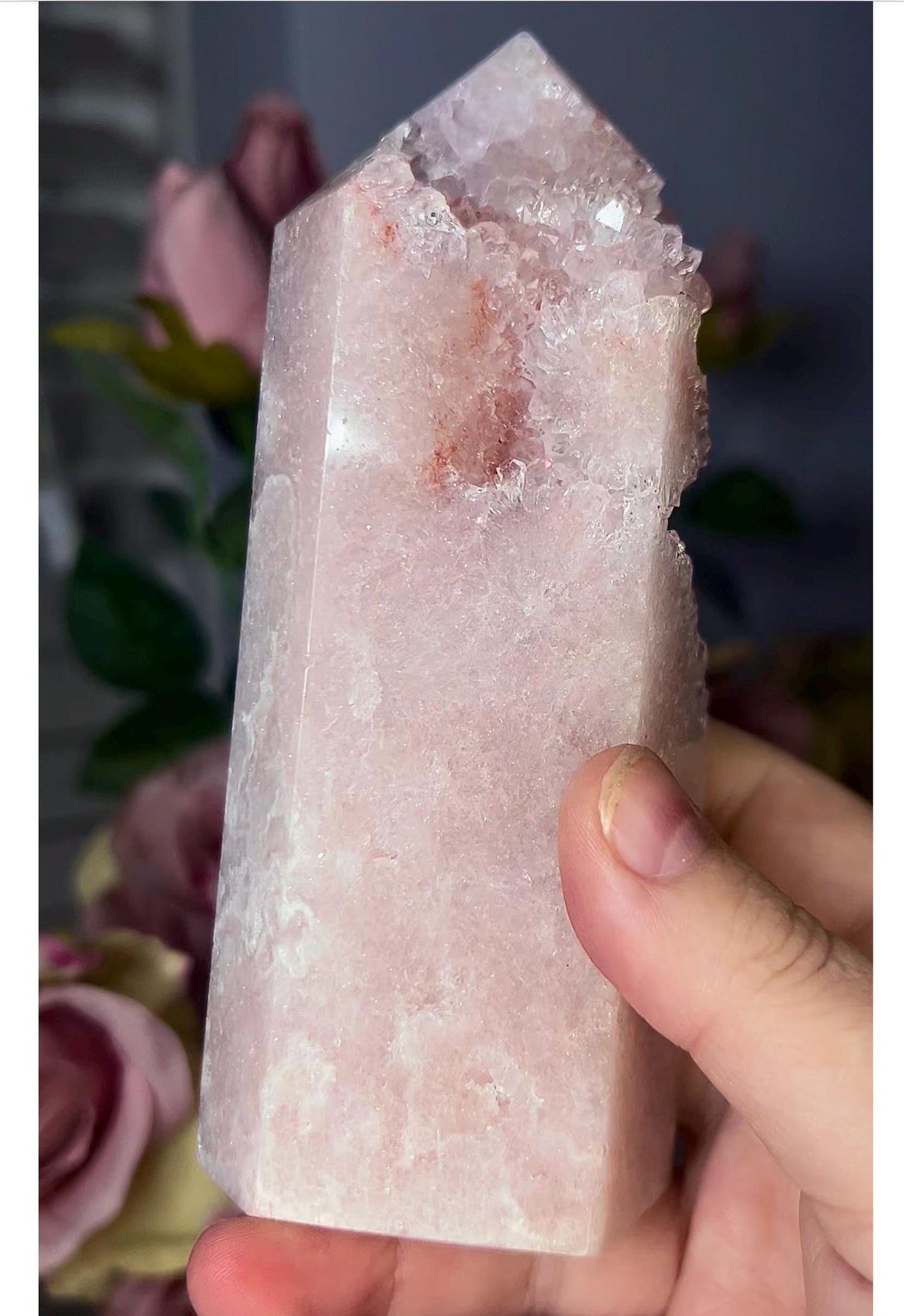 High grade, tall, baby pink amethyst tower 490g