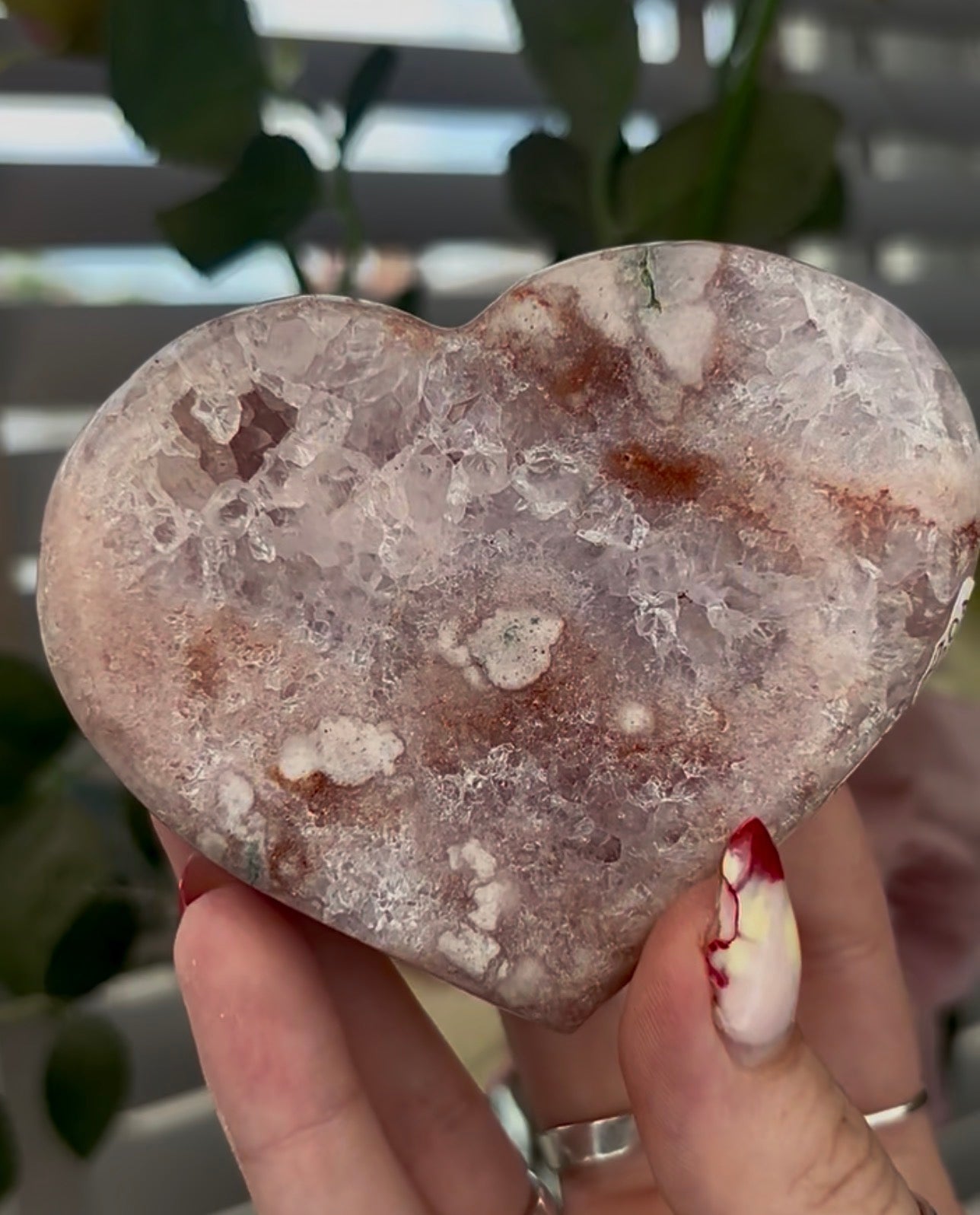 Beautiful pink amethyst heart - comes with stand (9cm)