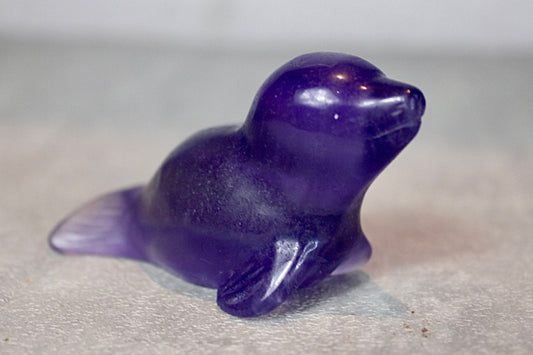 Purple fluorite, seal carving 4.5 (h) 7cm (l)