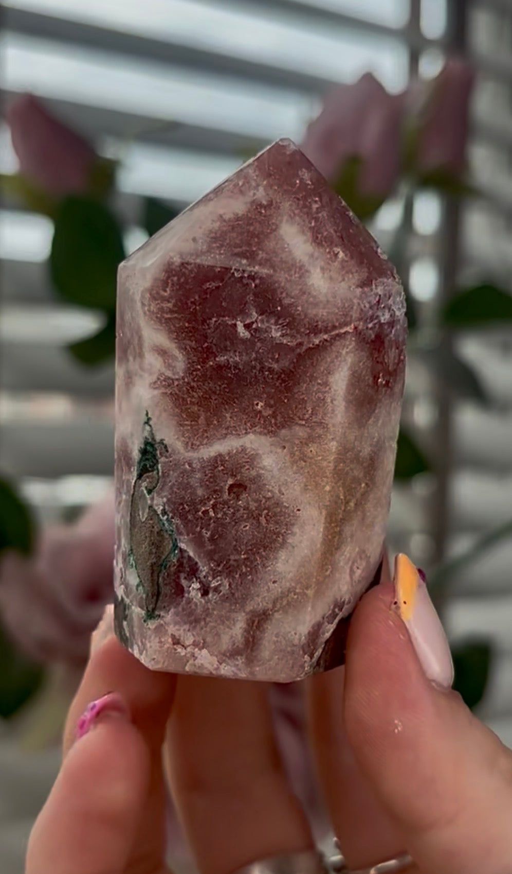 High quality, Pink amethyst tower, with quartz top & Green jasper