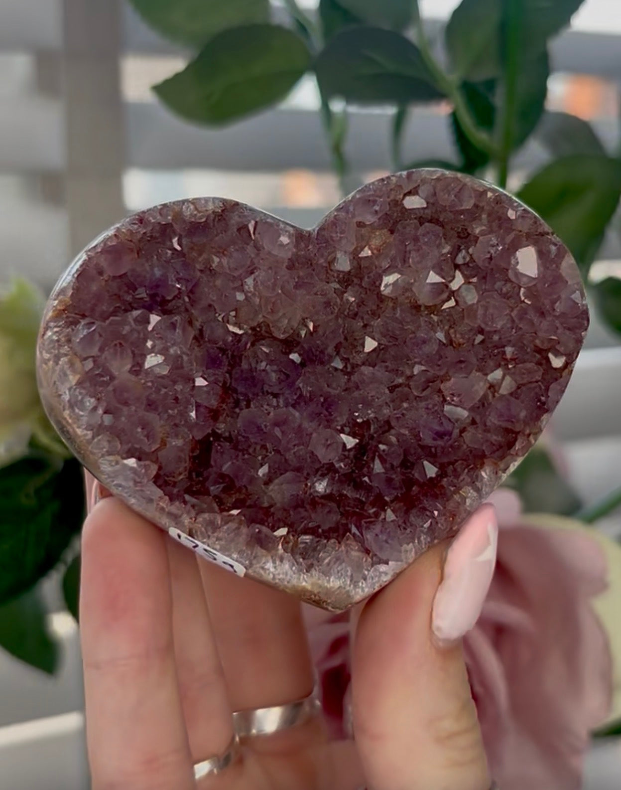 Uruguay, rainbow amethyst heart - comes with stand in purple tones
