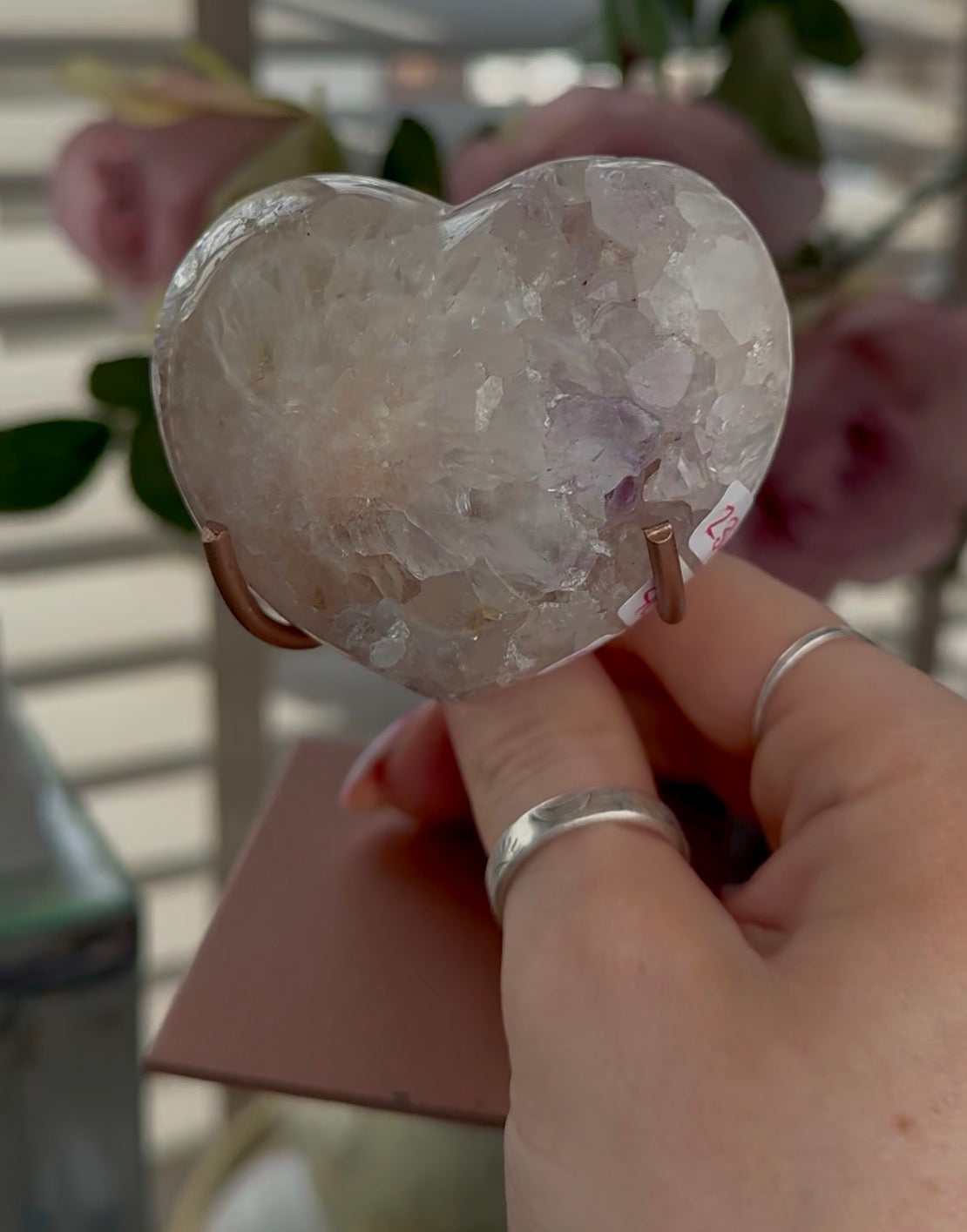 pink amethyst heart - comes with stand