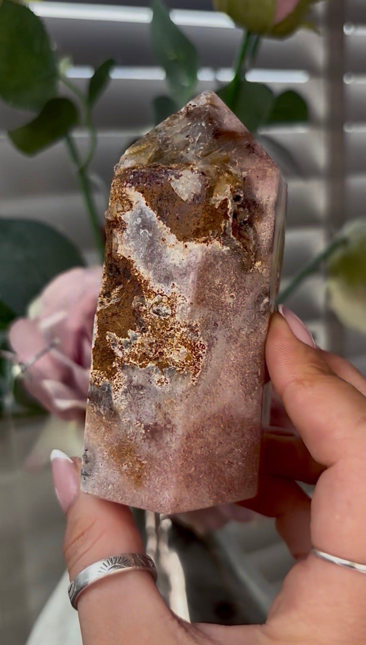 Beautiful, hq, druzy, Pink amethyst tower 10cm(h) by 5cm(w)