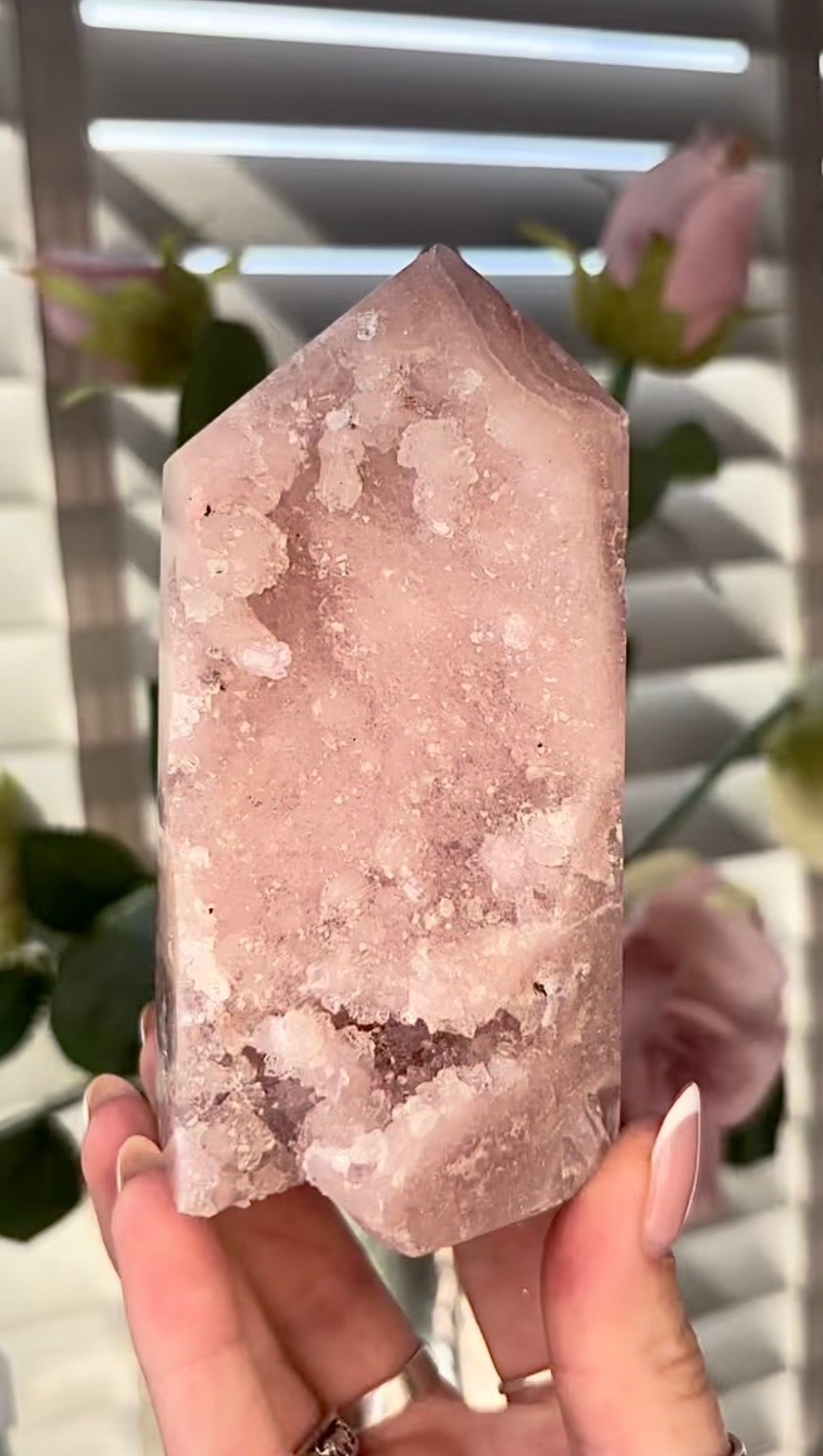Beautiful, high quality, Pink amethyst tower 11.5cm(h) by 6cm(w)