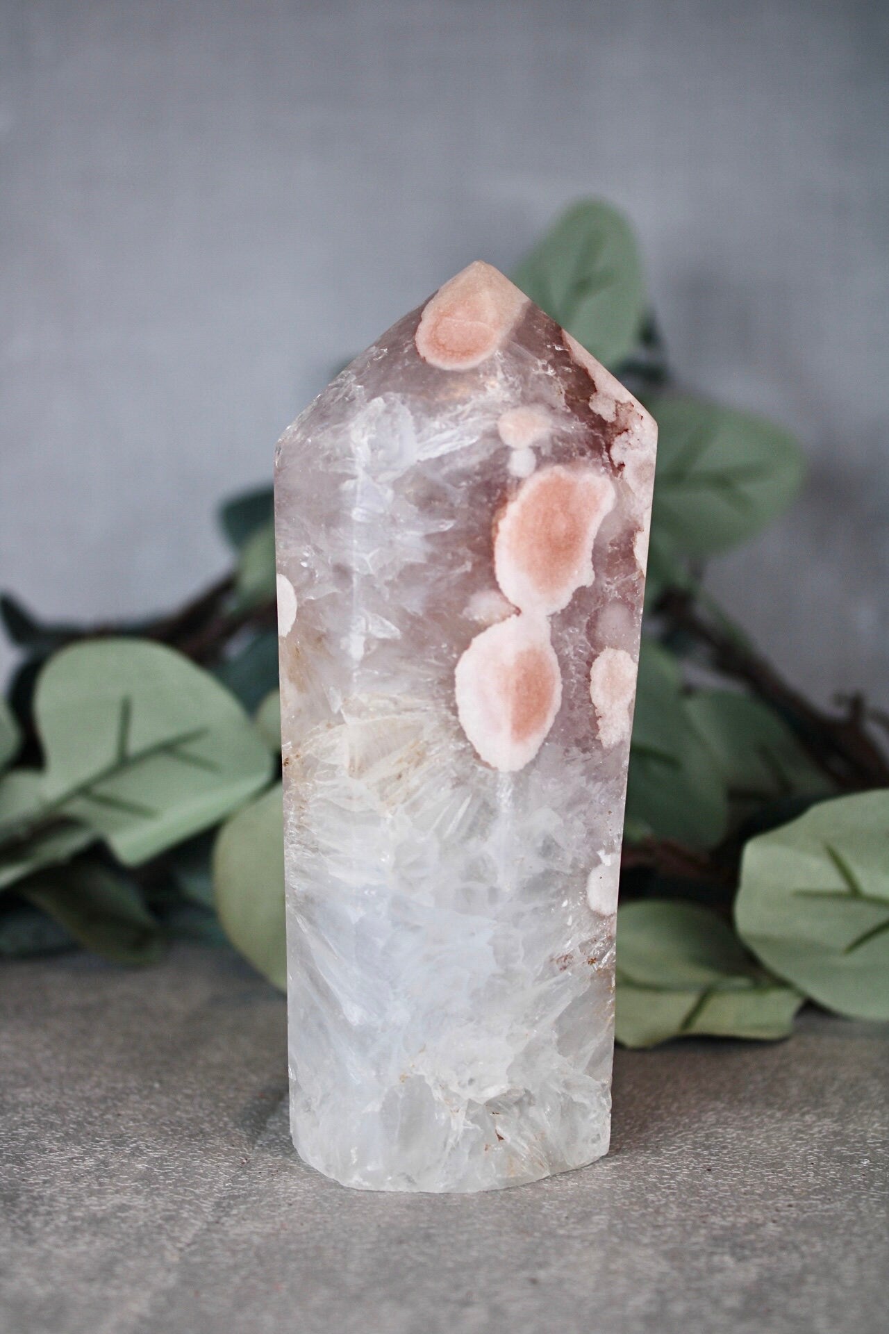 Pink amethyst with quartz tower 645g 13.5cm(H) 5.5cm(W)