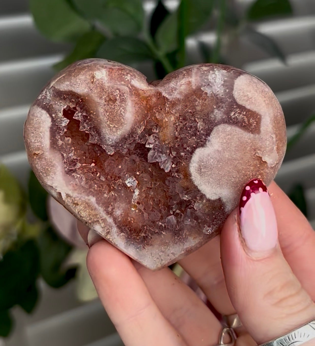 High quality pink amethyst heart - comes with stand