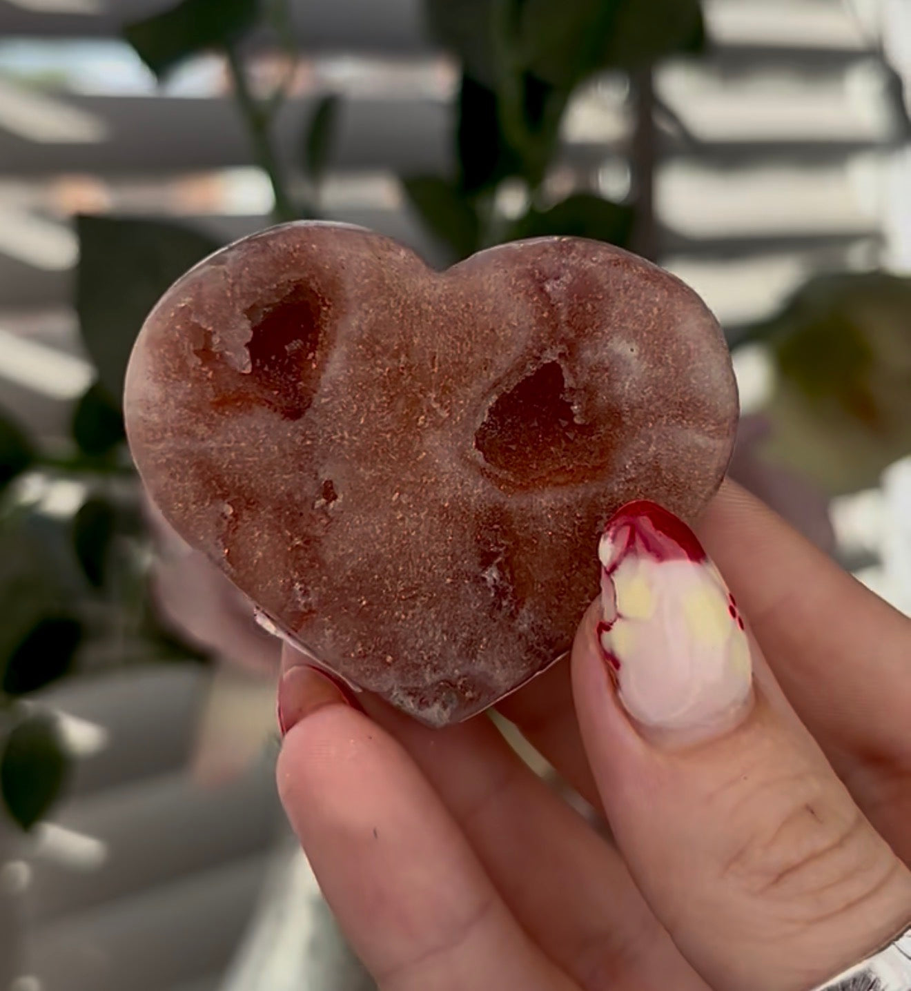 Mini pink amethyst heart - comes with stand