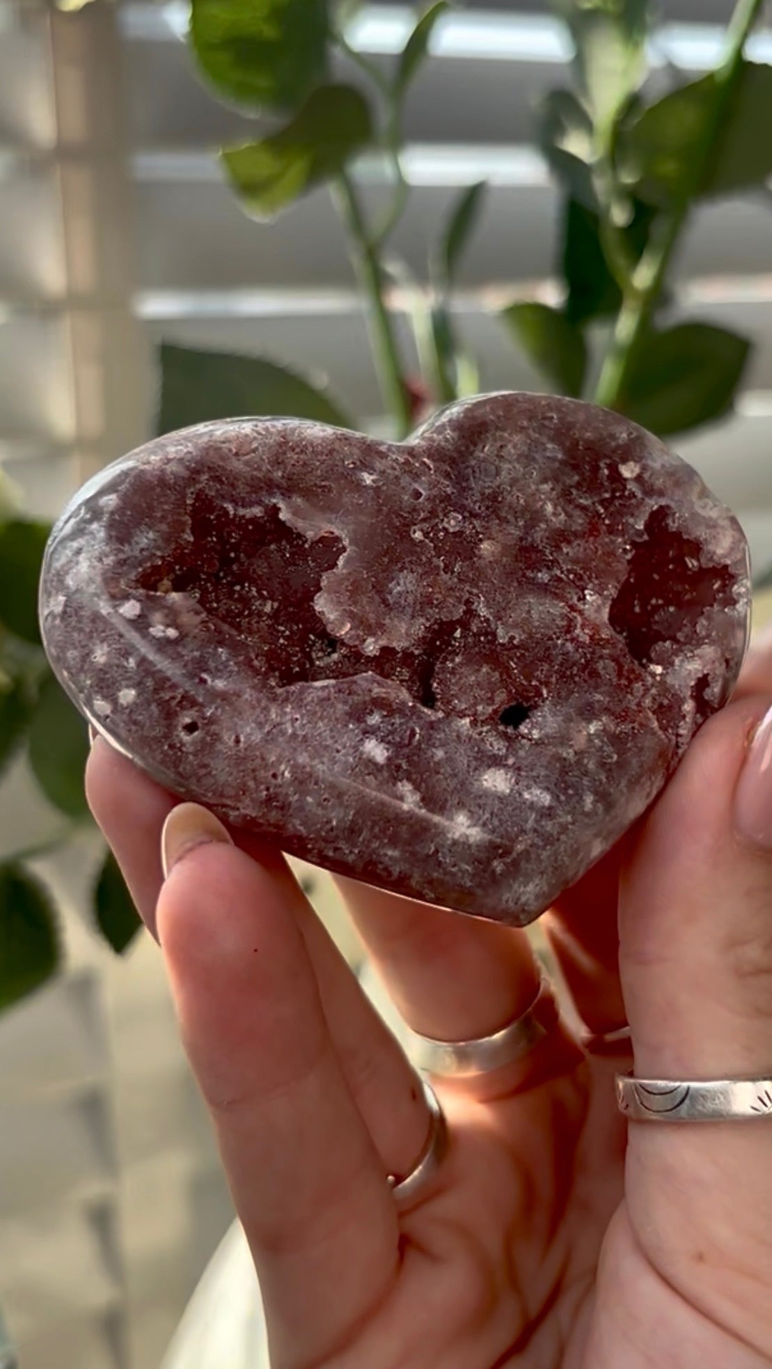 Gorgeous,  pink amethyst heart- comes with stand