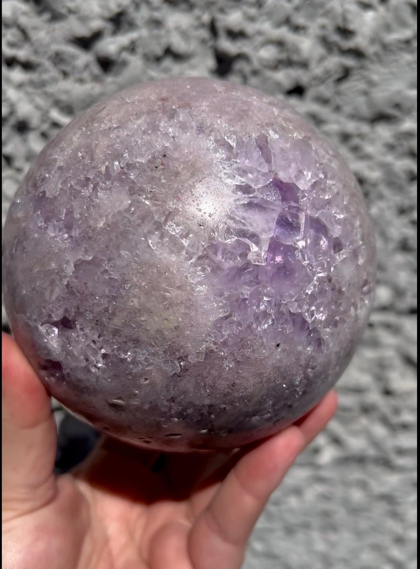 large, statement pink amethyst sphere with rutile formations in gorgeous lilac tones 2.058kg