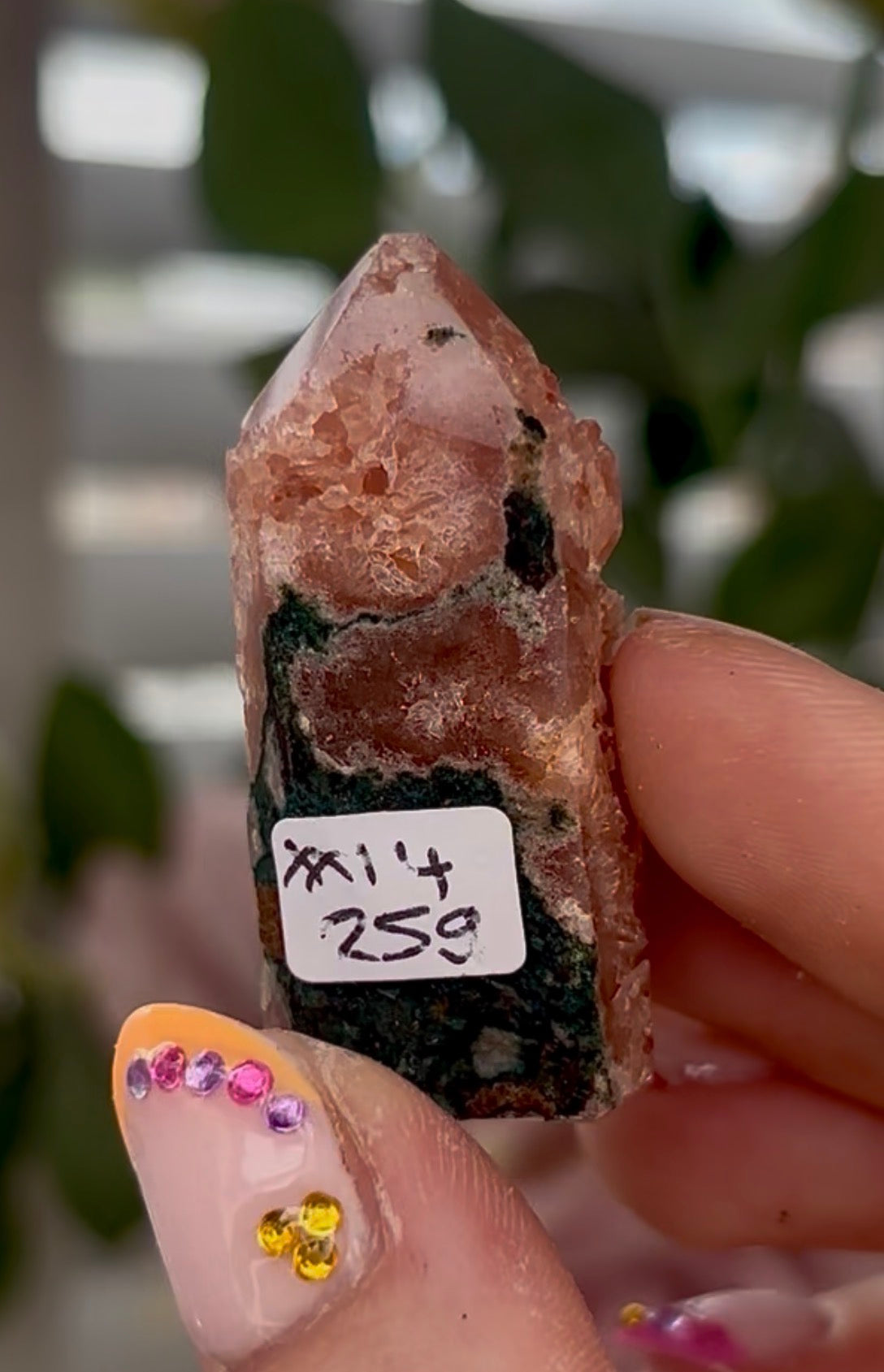 Mini, Pink amethyst tower in burnt orange tones
