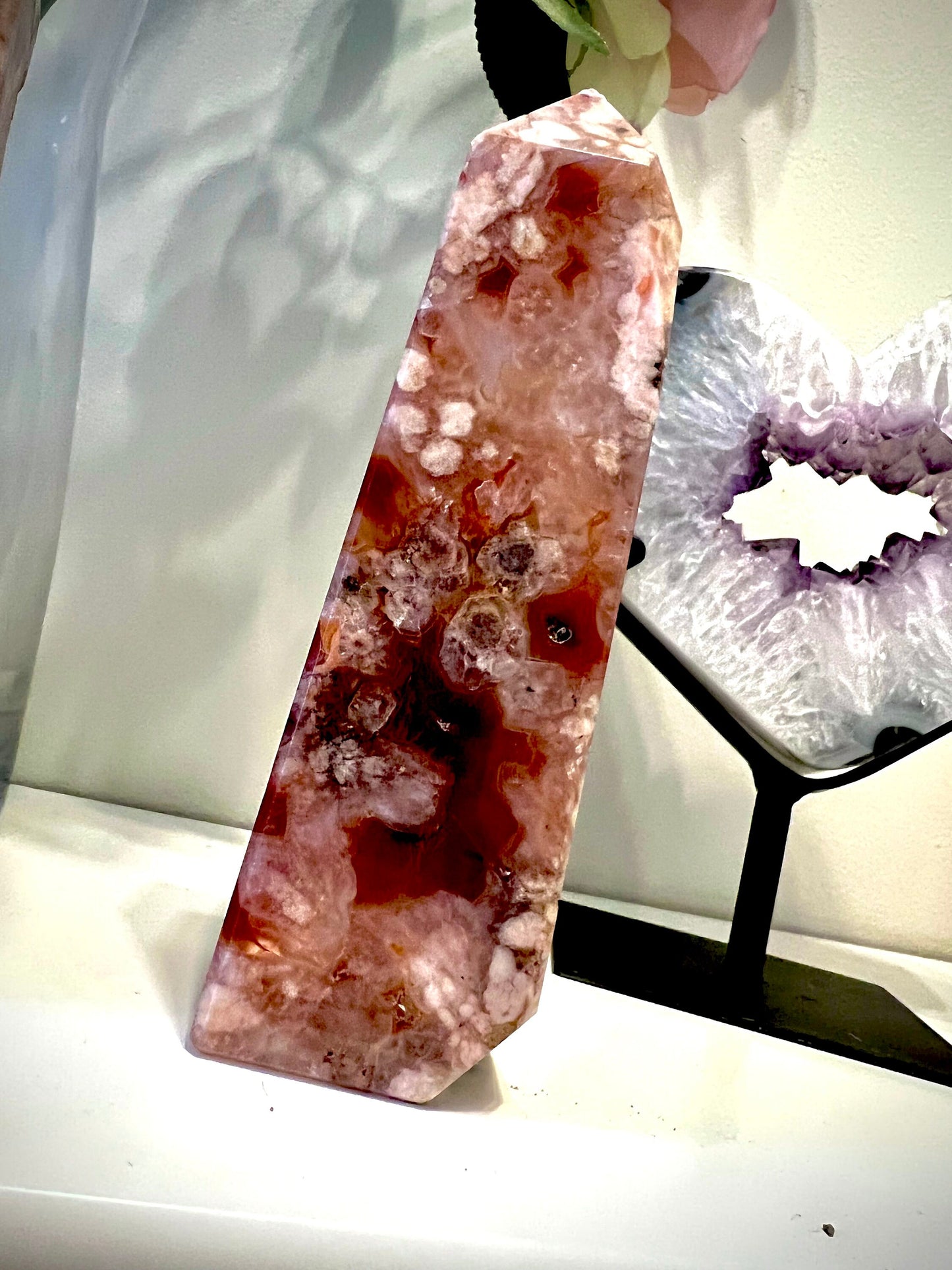 Carnelian x flower agate 708g 17.5cm
