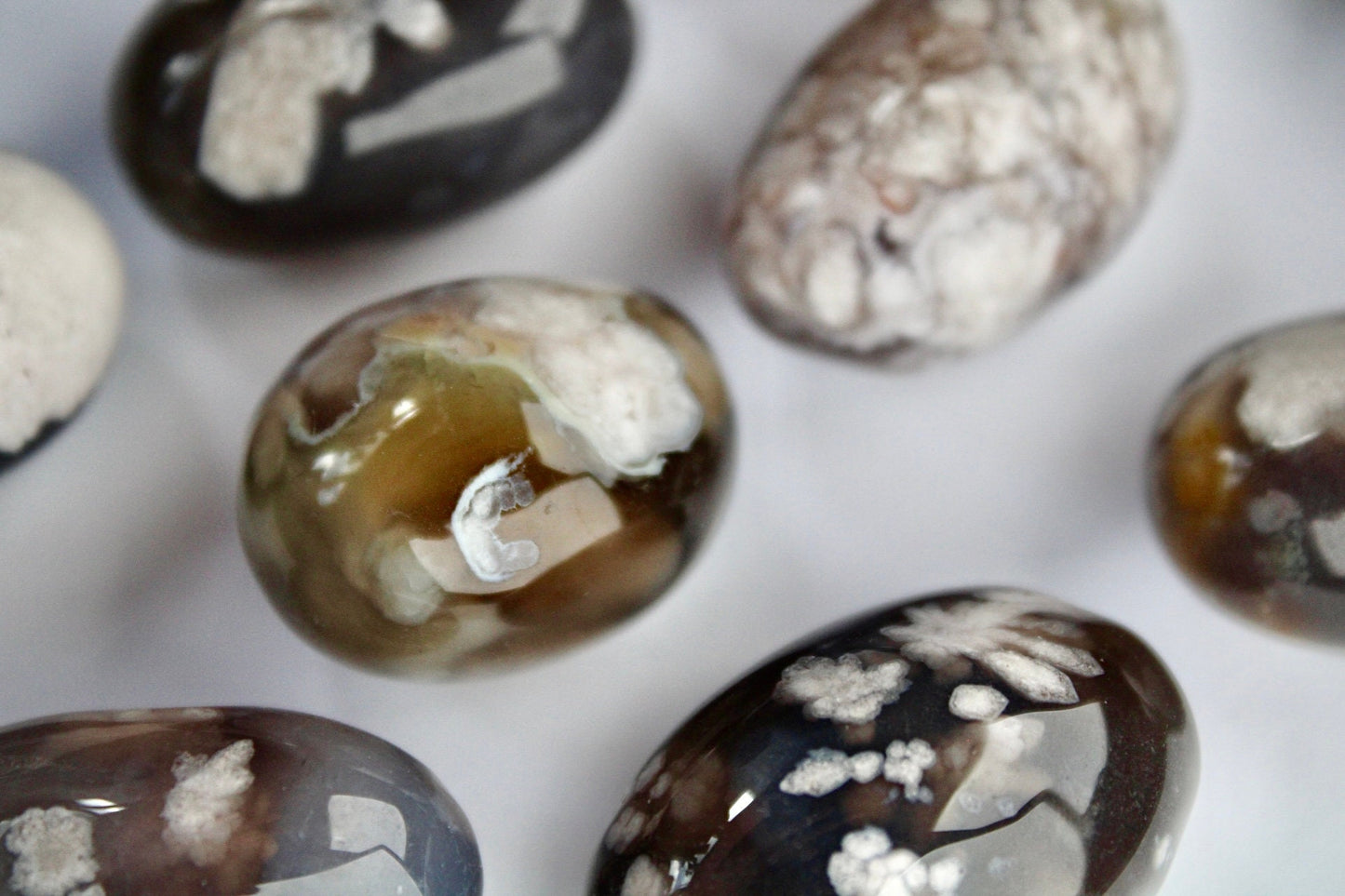 black flower agate tumble stones