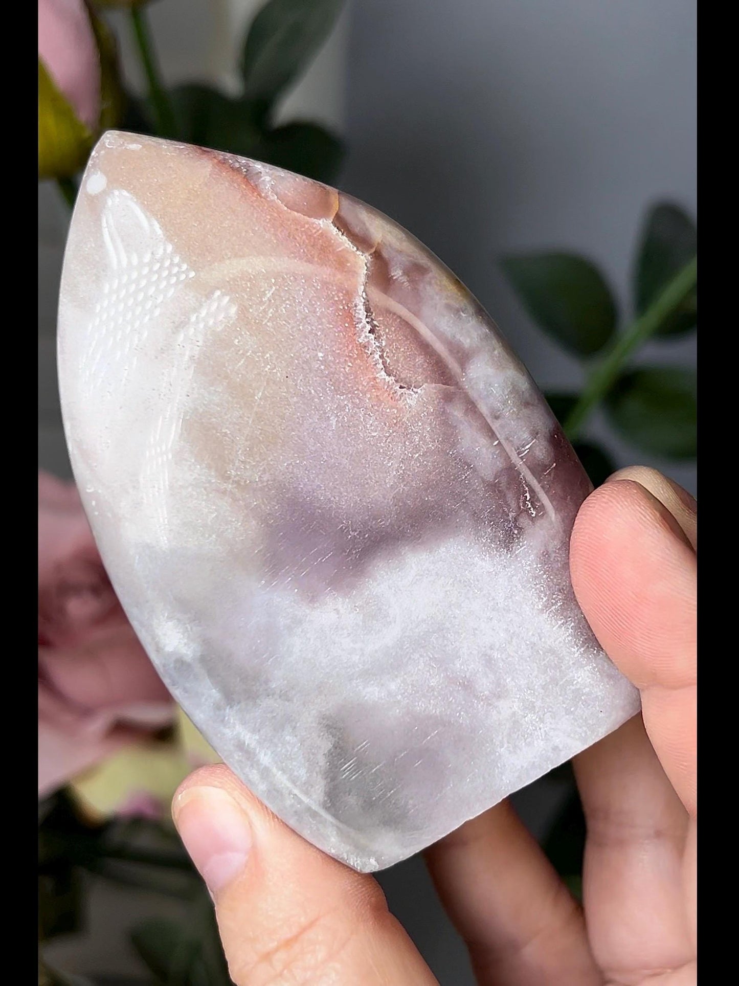 High grade, pink amethyst flame with quartz