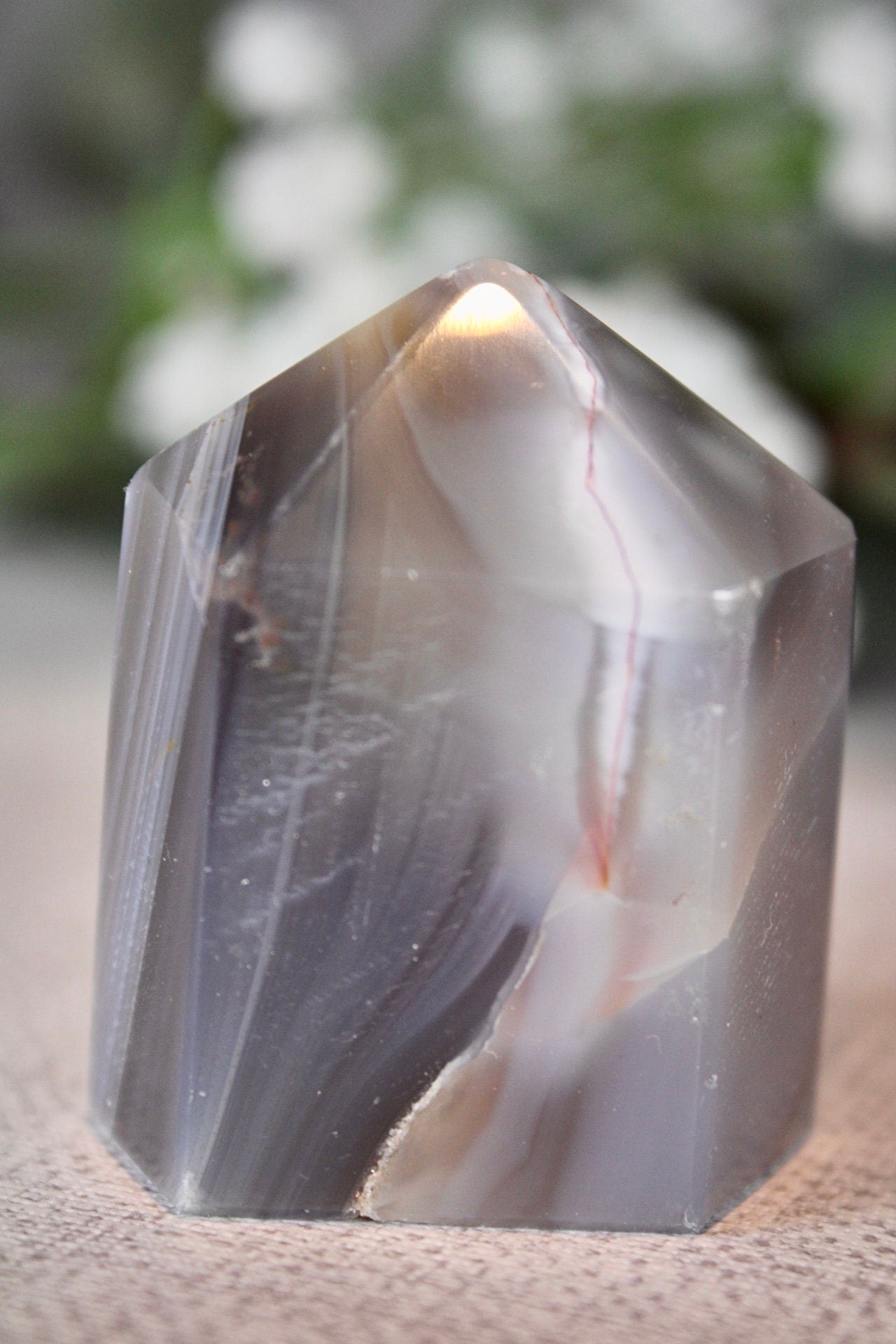 Banded brazilian druzy agate tower