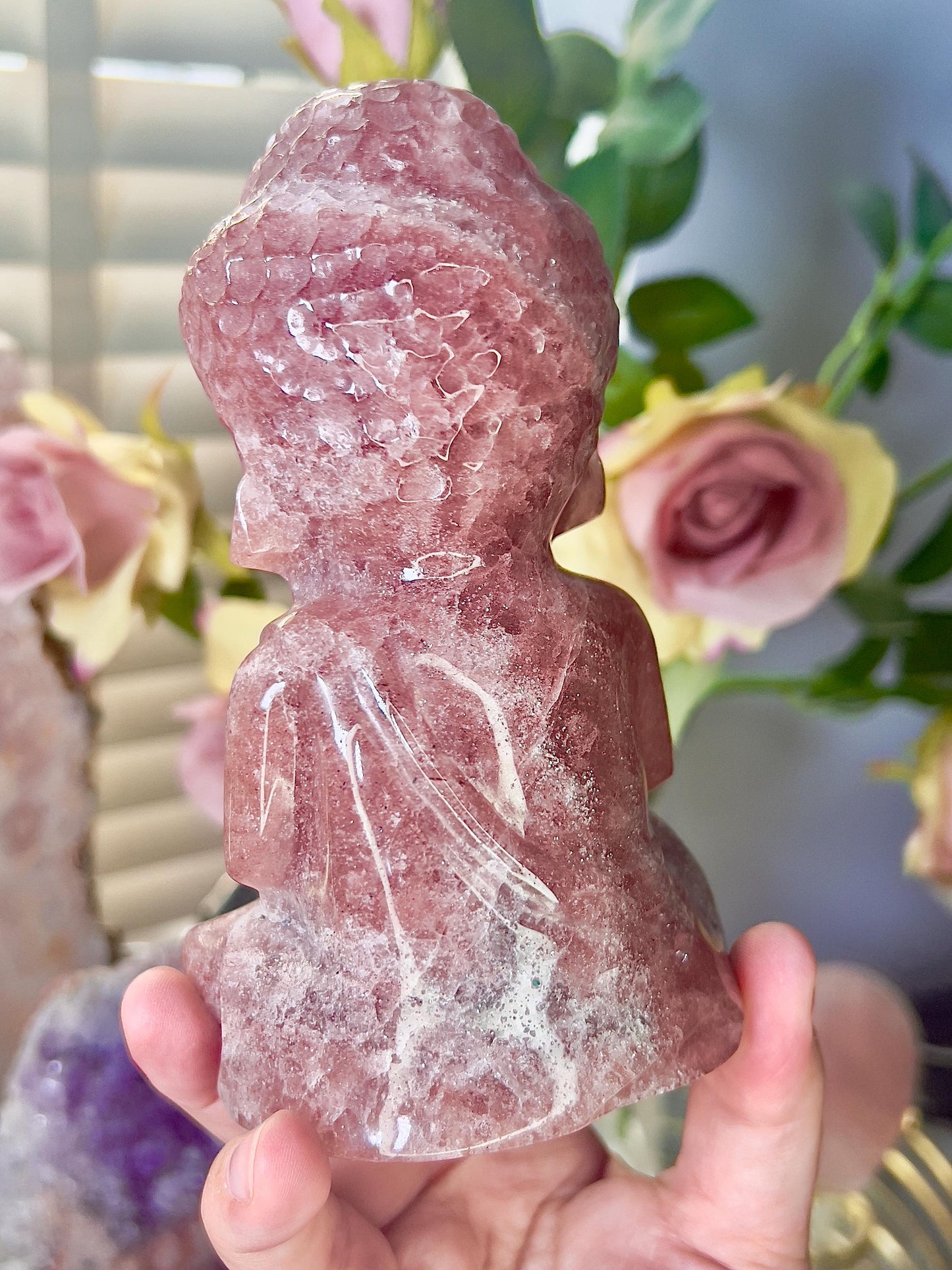 Large, high quality, Strawberry quartz, baby buddah