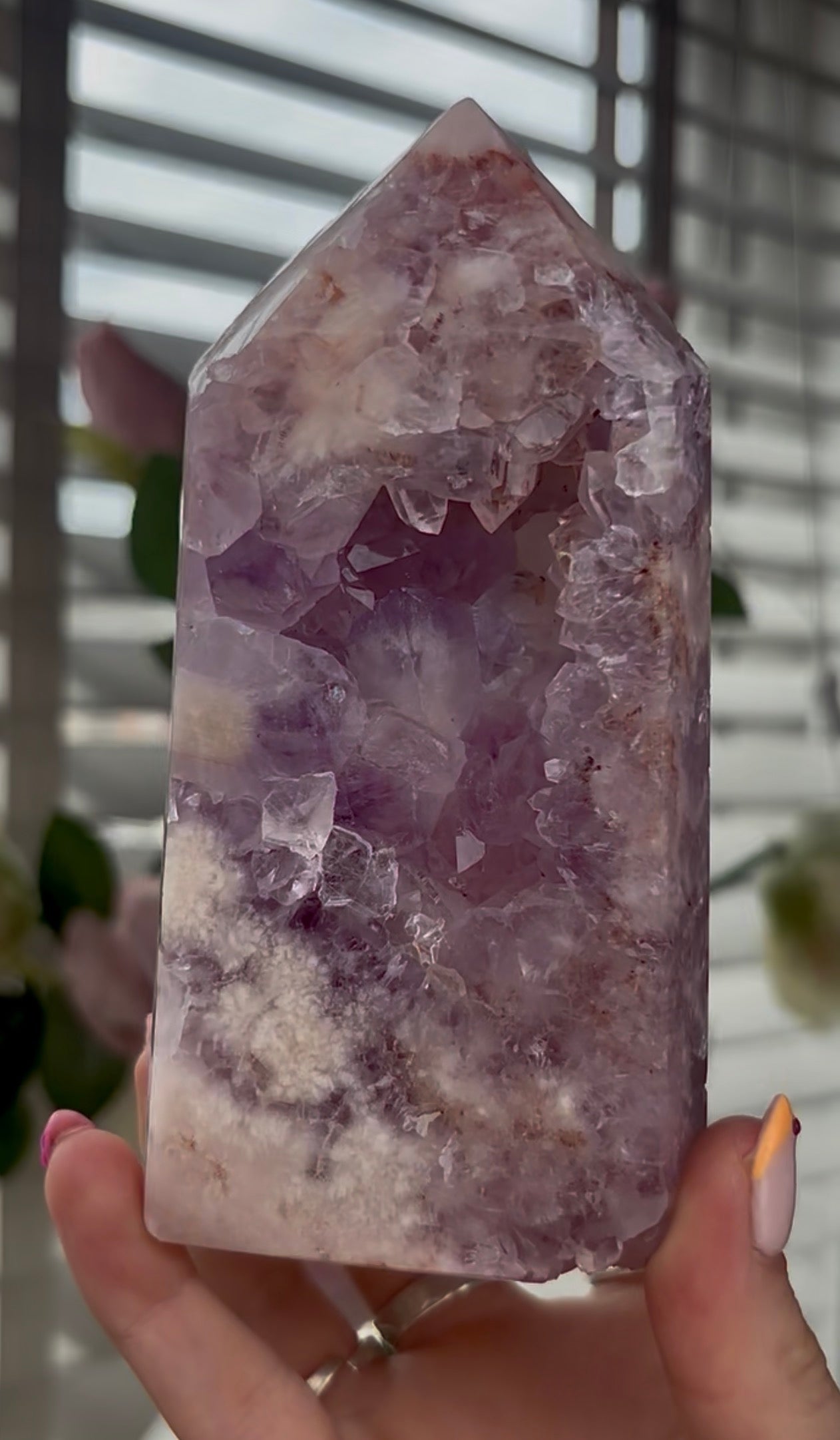 Beautiful, large, high quality, Pink amethyst tower with lilac tone quartz