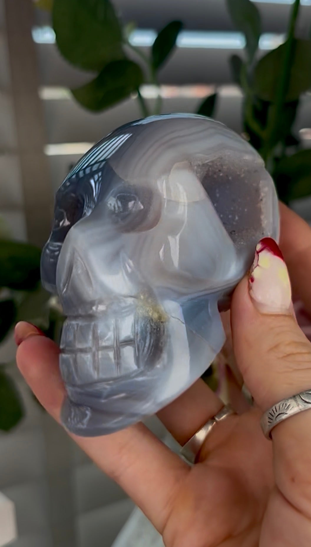 Beautiful, blue banded agate skull