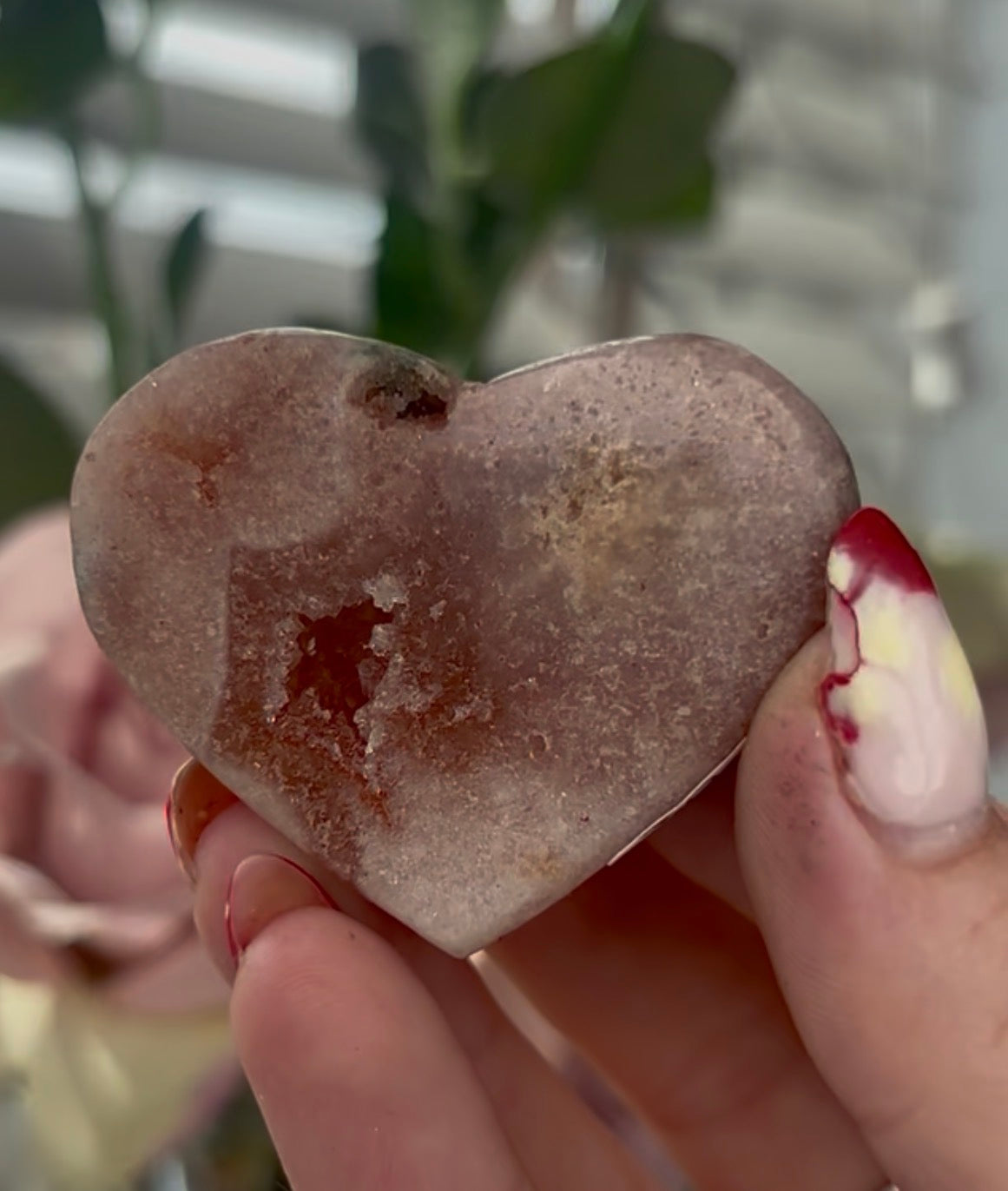 Mini pink amethyst heart - comes with stand