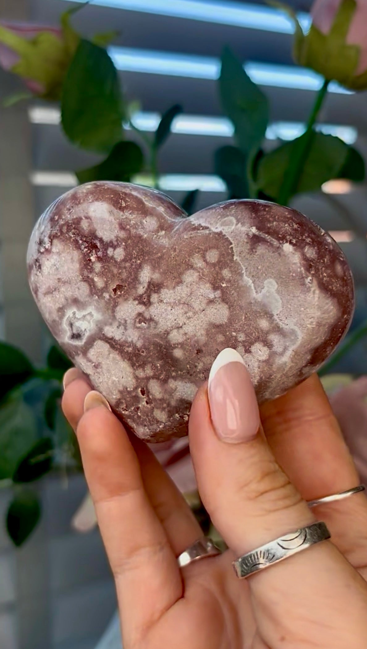 Gorgeous, pink amethyst heart - comes with stand