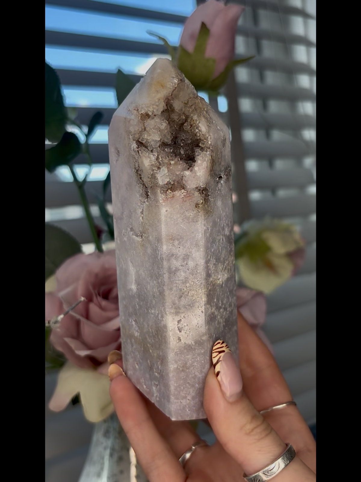 Beautiful,Pink amethyst tower 535g