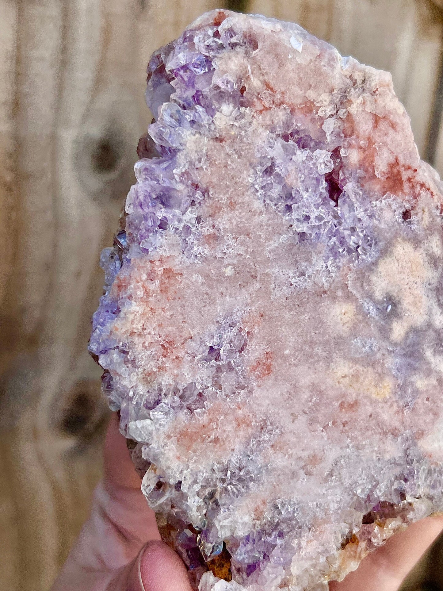 pink amethyst slab with purple quartz
