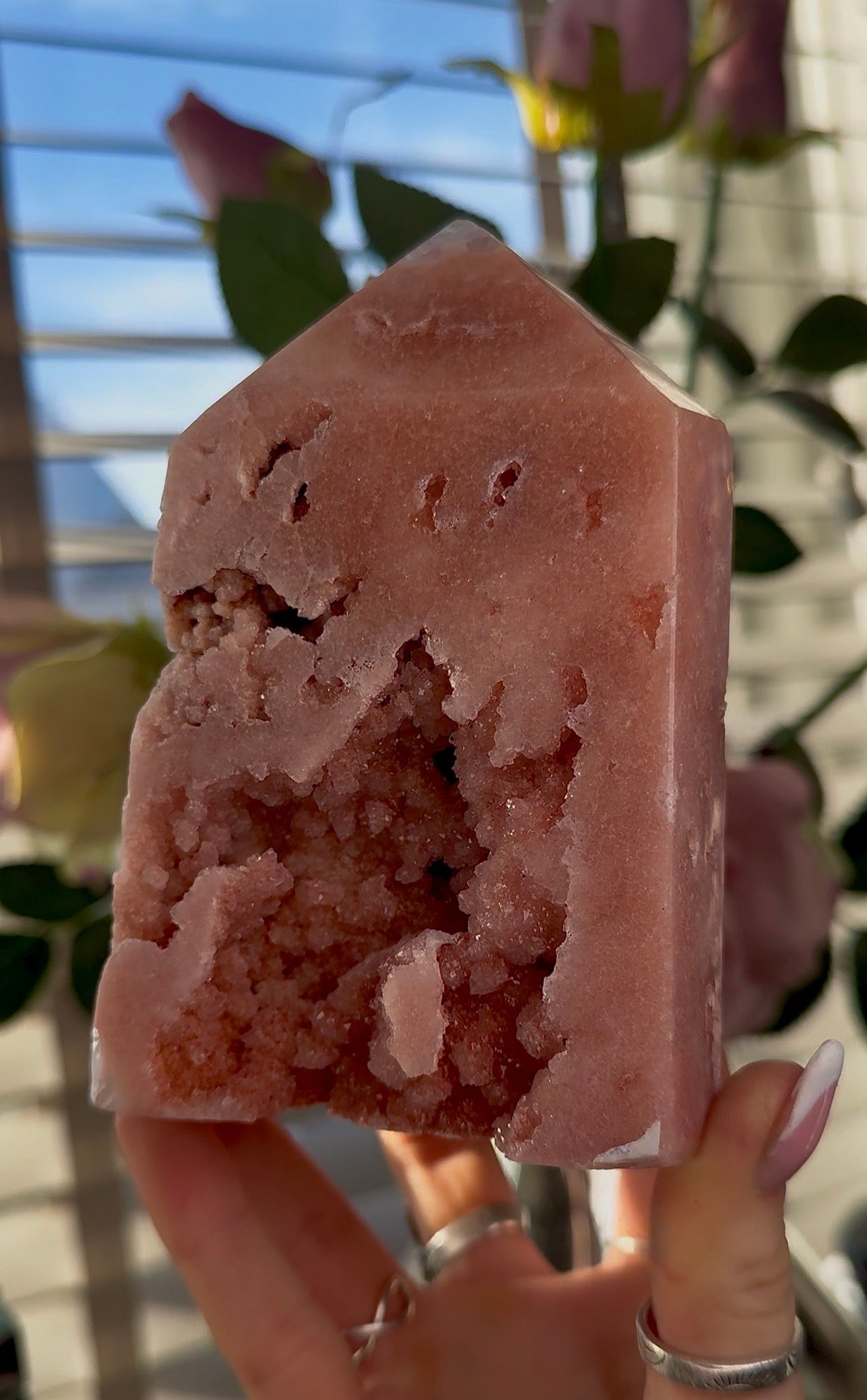 Pink amethyst tower in peachy tones