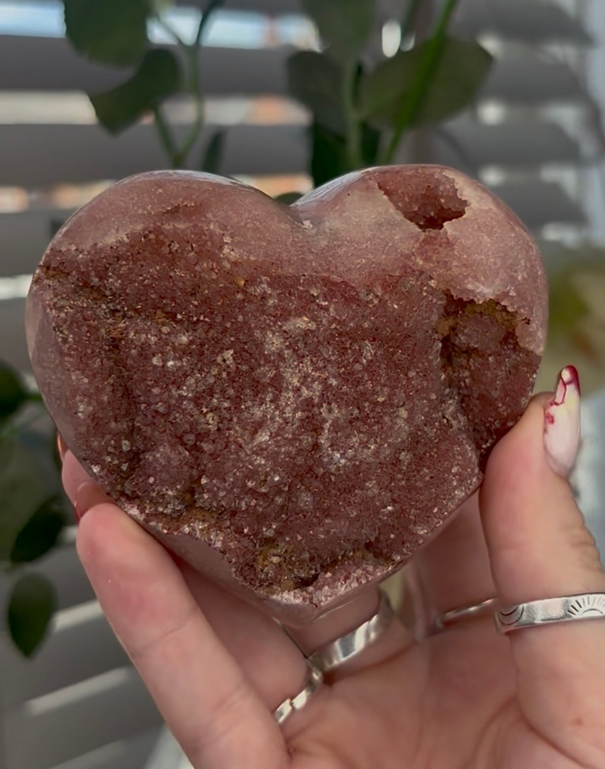 Beautiful druzy pink amethyst heart - comes with stand (8.8cm)