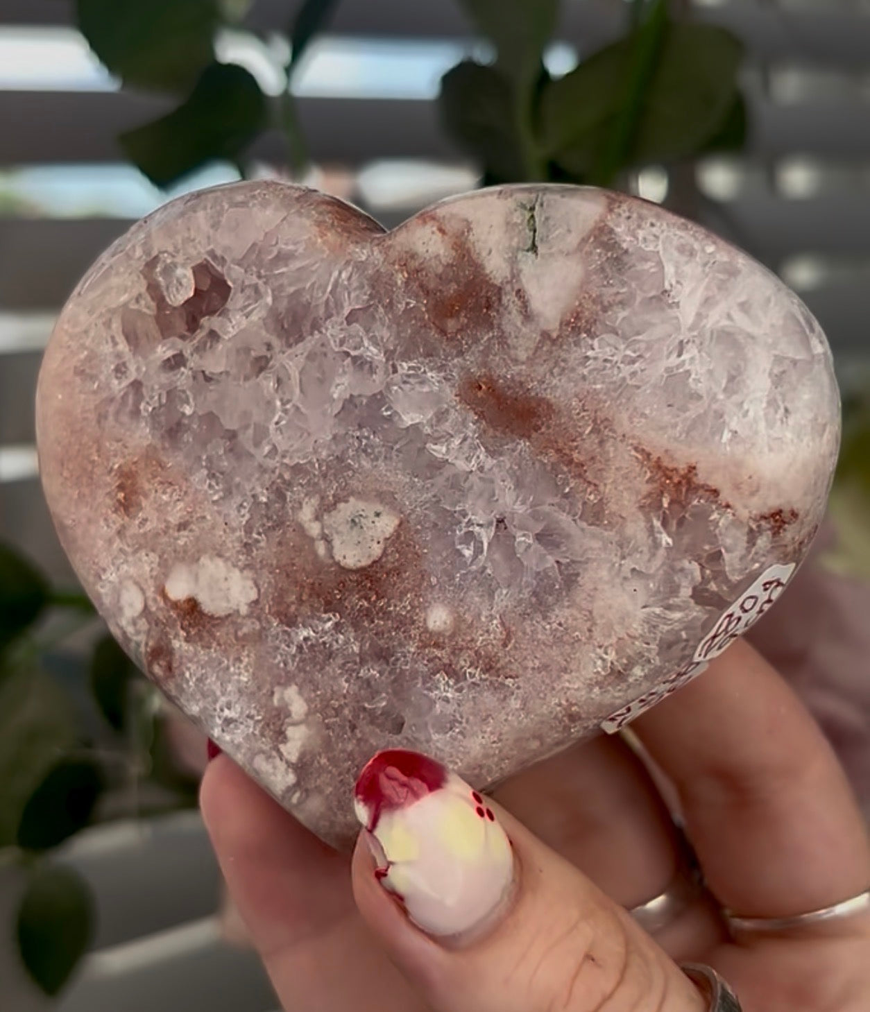 Beautiful pink amethyst heart - comes with stand (9cm)